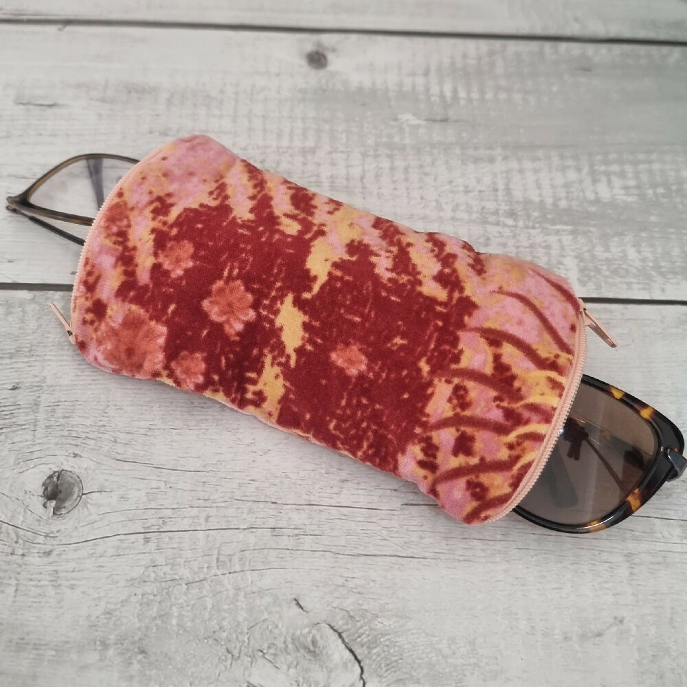Upcycled double glasses case - peachy, musk & yellow velour