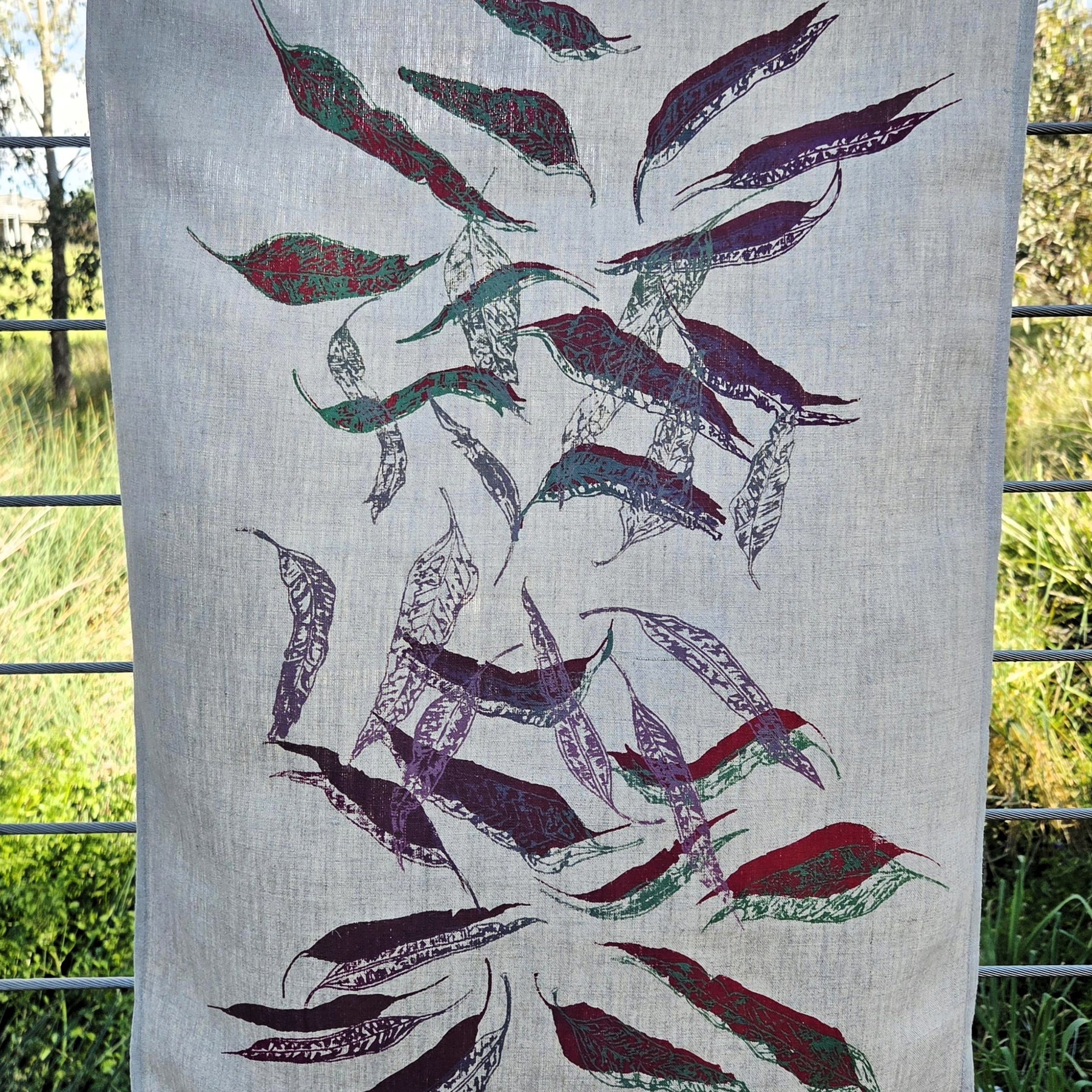 Hand Printed Linen Tea Towels-Eucalypt Fallen Leaves