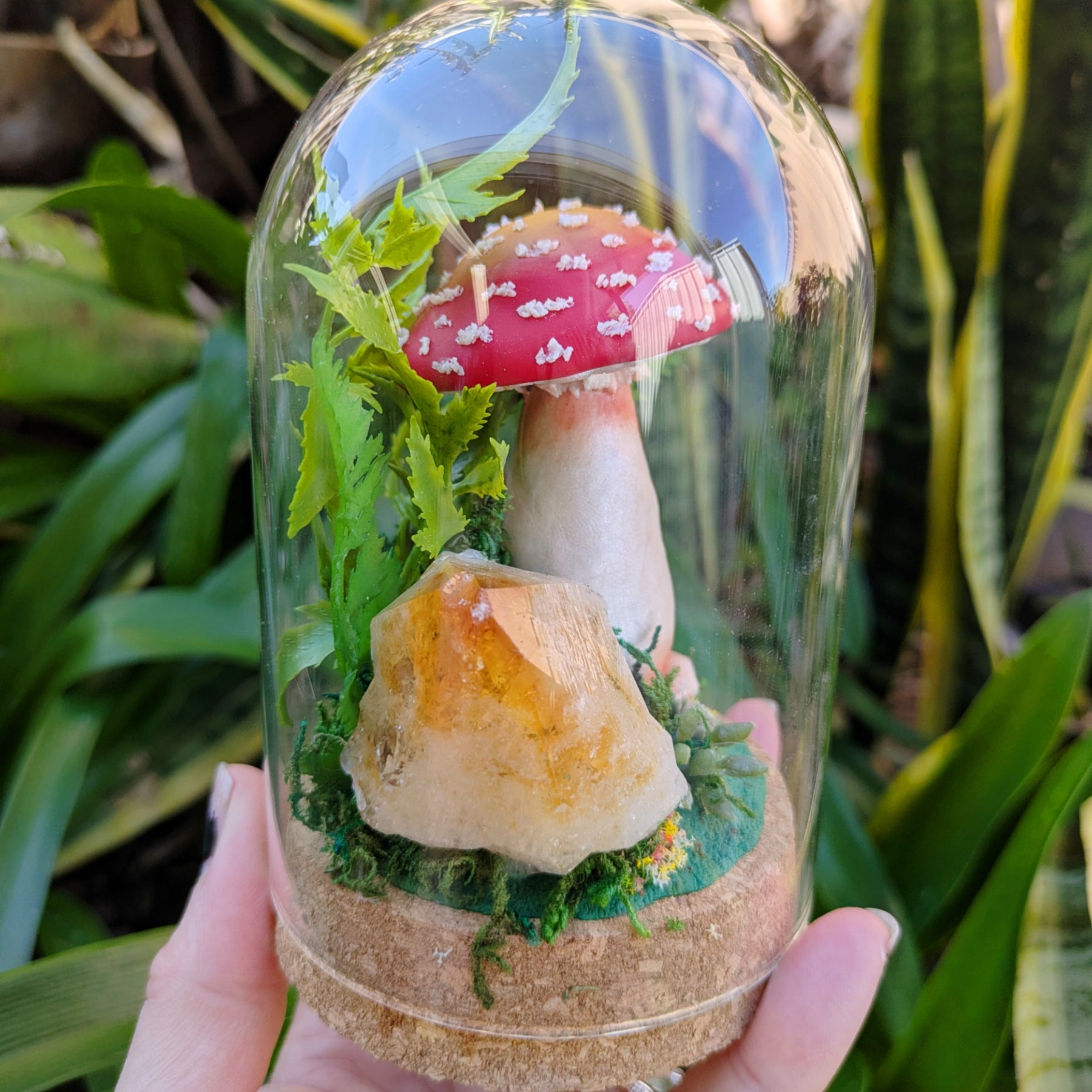 Enchanted Amanita Mushroom Dome with citrine crystal