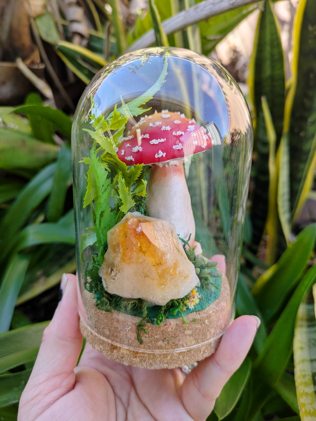 Enchanted Amanita Mushroom Dome with citrine crystal