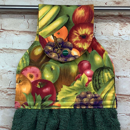 Mixed fruit, apples, lemons hanging hand towel with fabric and loop top. - 3 Designs
