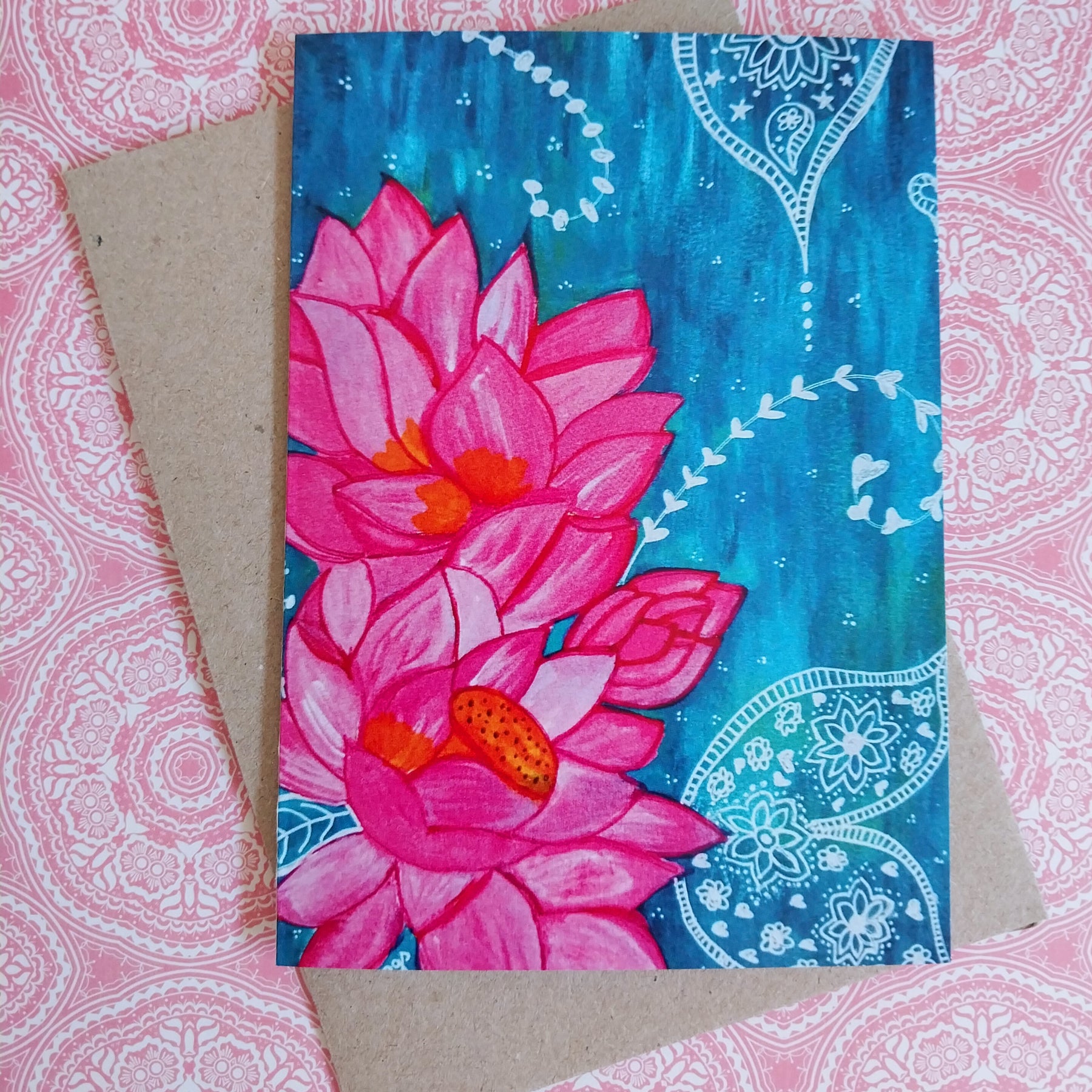 Pink Lotus Blank Greeting Card