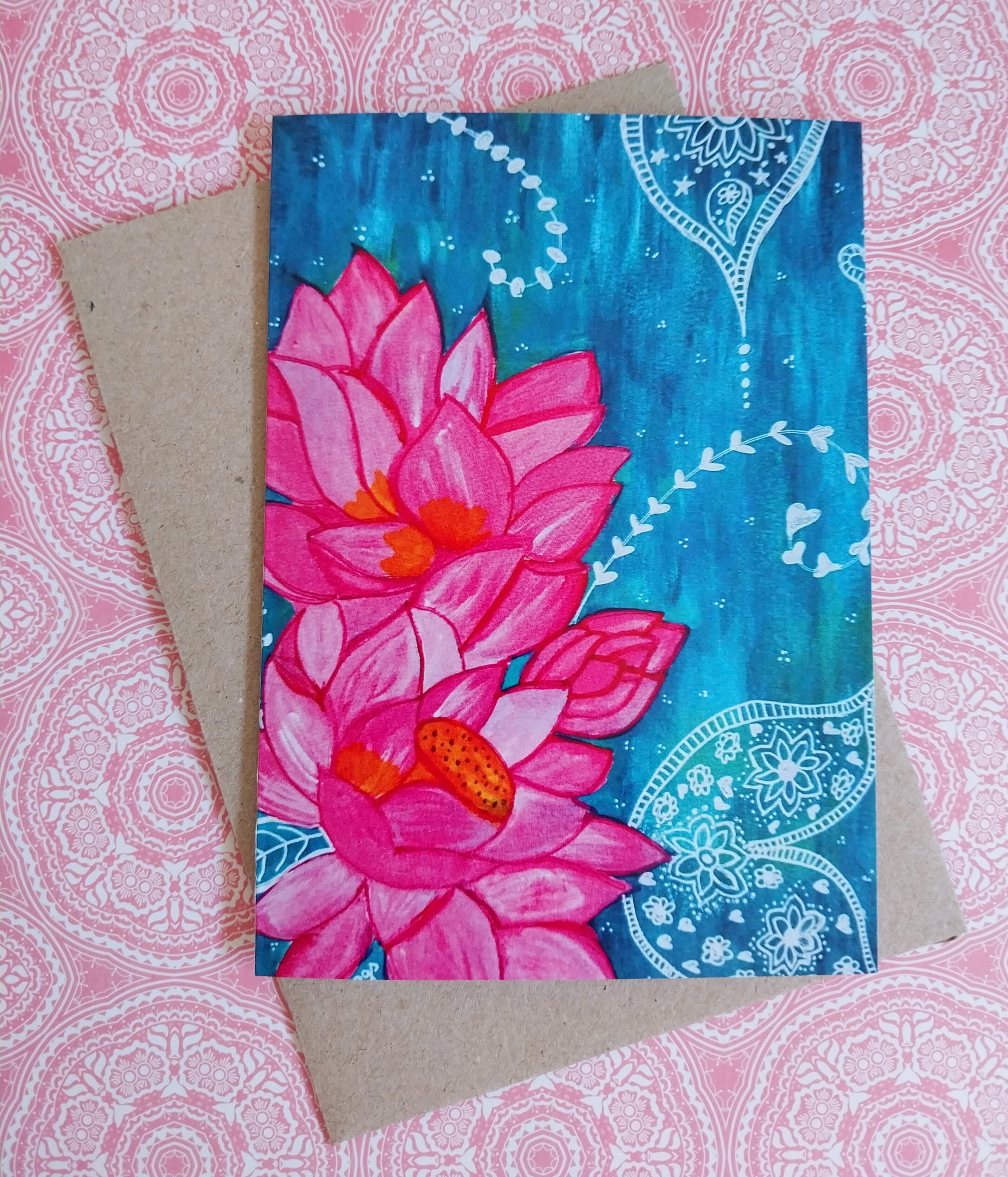 Pink Lotus Blank Greeting Card