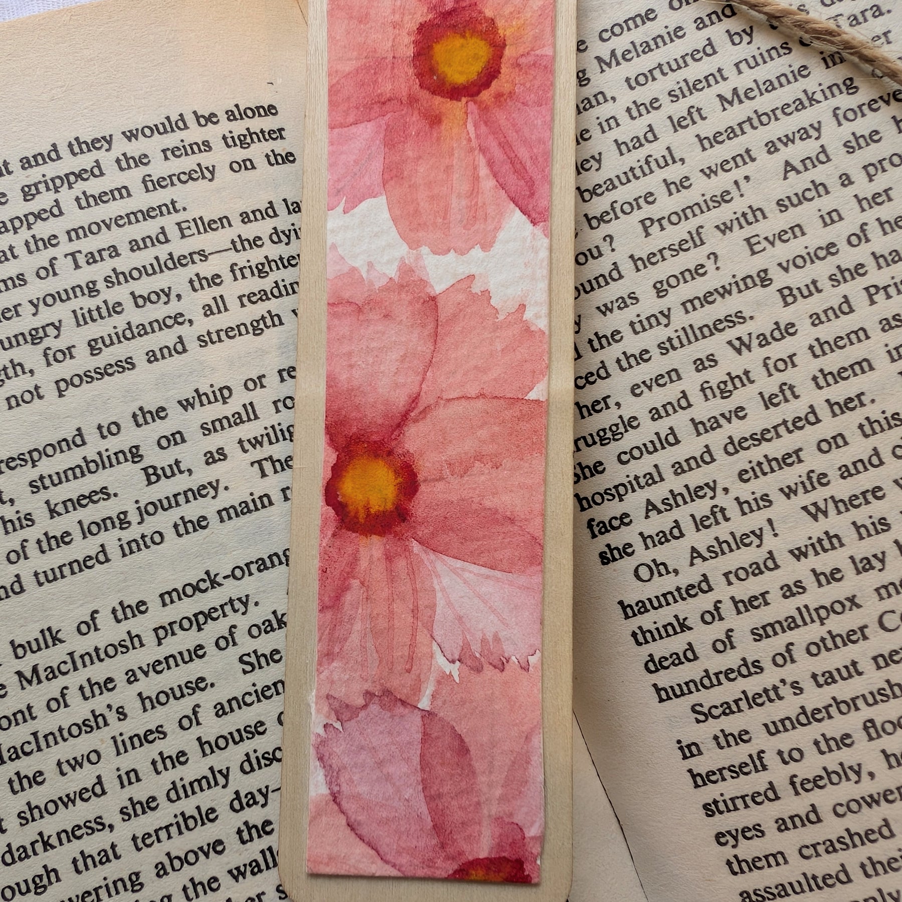 Hand-Painted Floral Wooden Bookmark | Original Watercolour Cosmos Flower | Gift for Book Lovers
