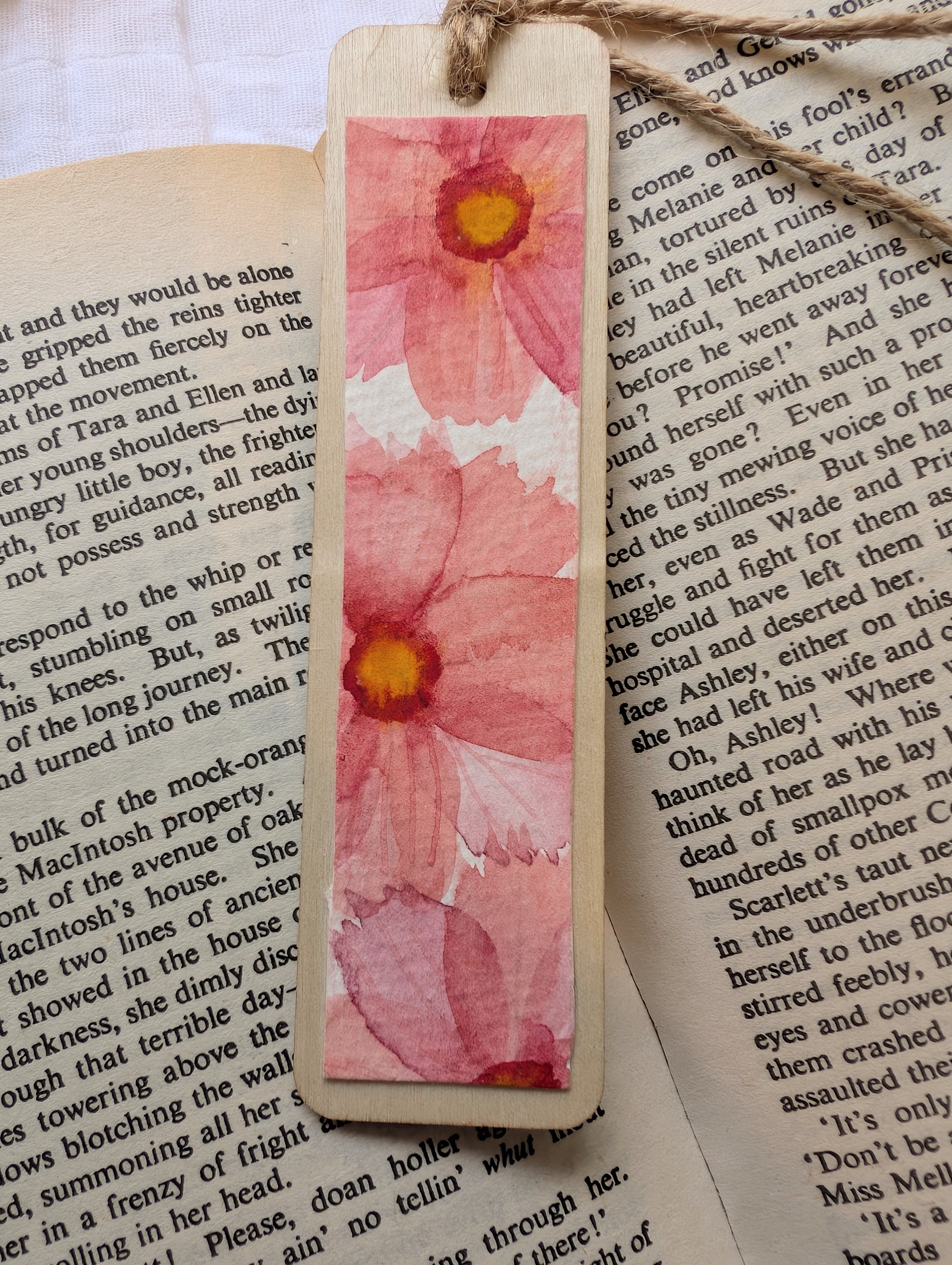 Hand-Painted Floral Wooden Bookmark | Original Watercolour Cosmos Flower | Gift for Book Lovers
