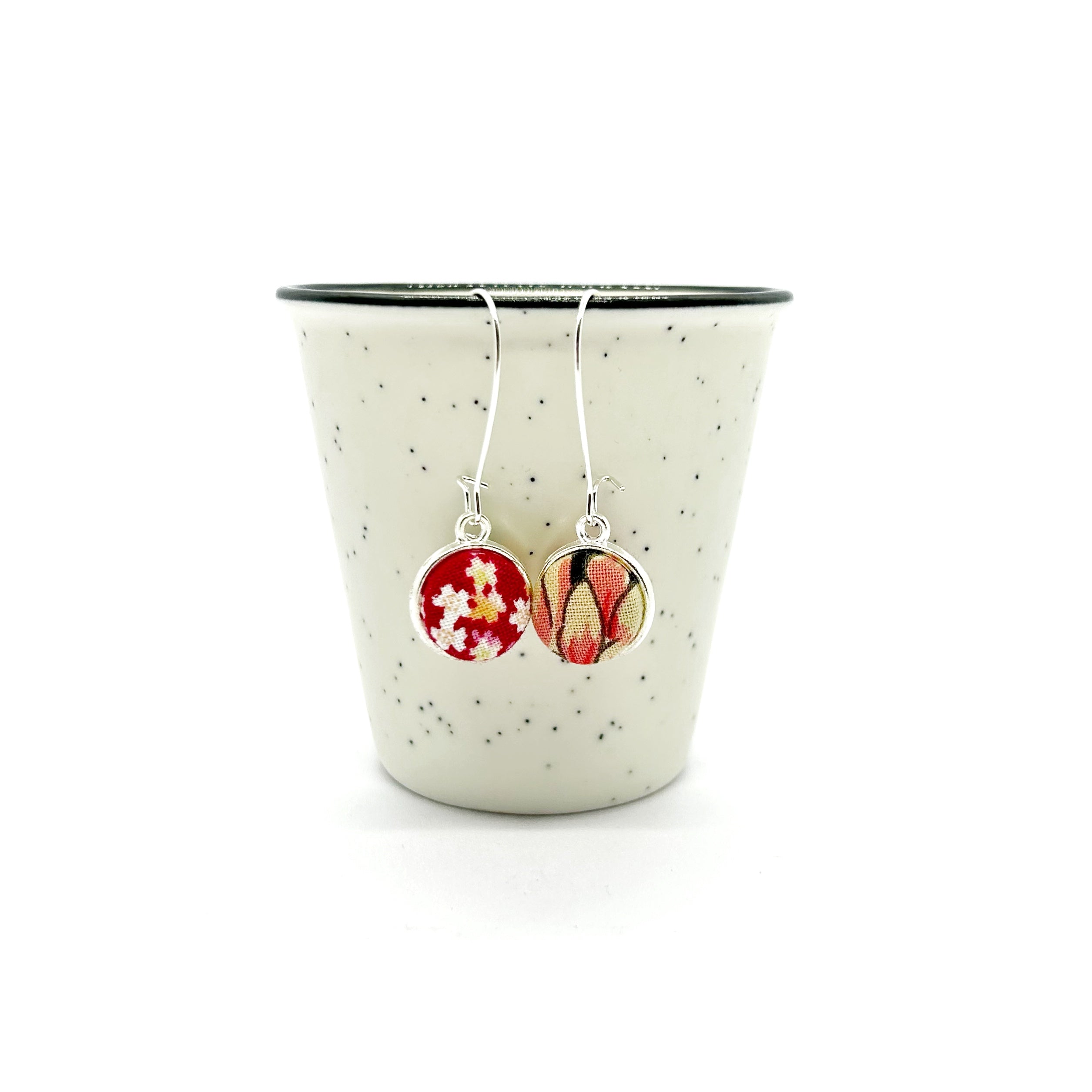 Double Sided Fabric Button Earrings