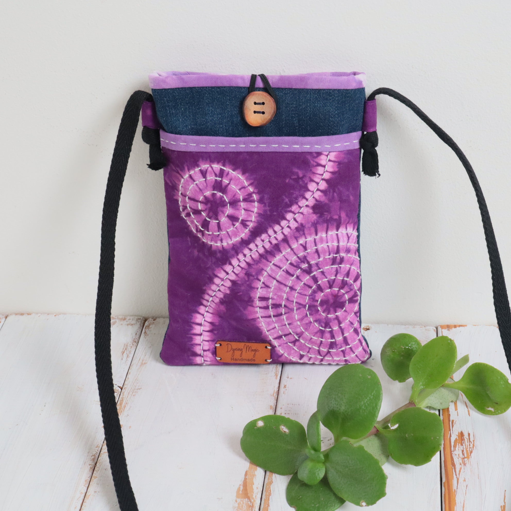 Tie Dyed Cross BodyBag, Phone and Glasses Bag, upcycled jeans