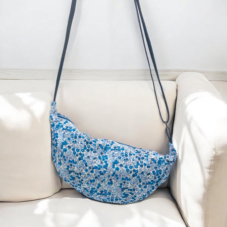 Blue Wiltshire Liberty fabric cross body crescent bag
