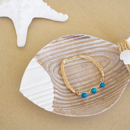 Gold Wire Knitted Bracelet With Blue Jasper Stone