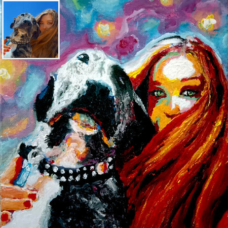 Custom Hand Painted Portrait and Pet Paintings by Commission. Two figures.