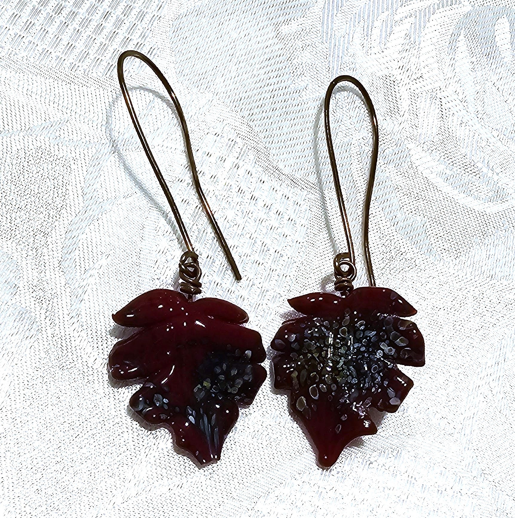 Burgundy Artisan Made Leaf Earrings