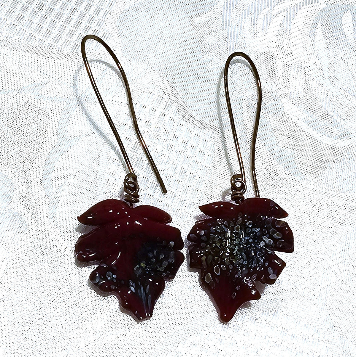 Burgundy Artisan Made Leaf Earrings