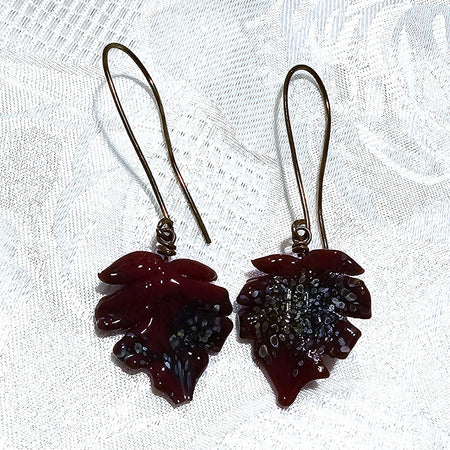 Burgundy Artisan Made Leaf Earrings