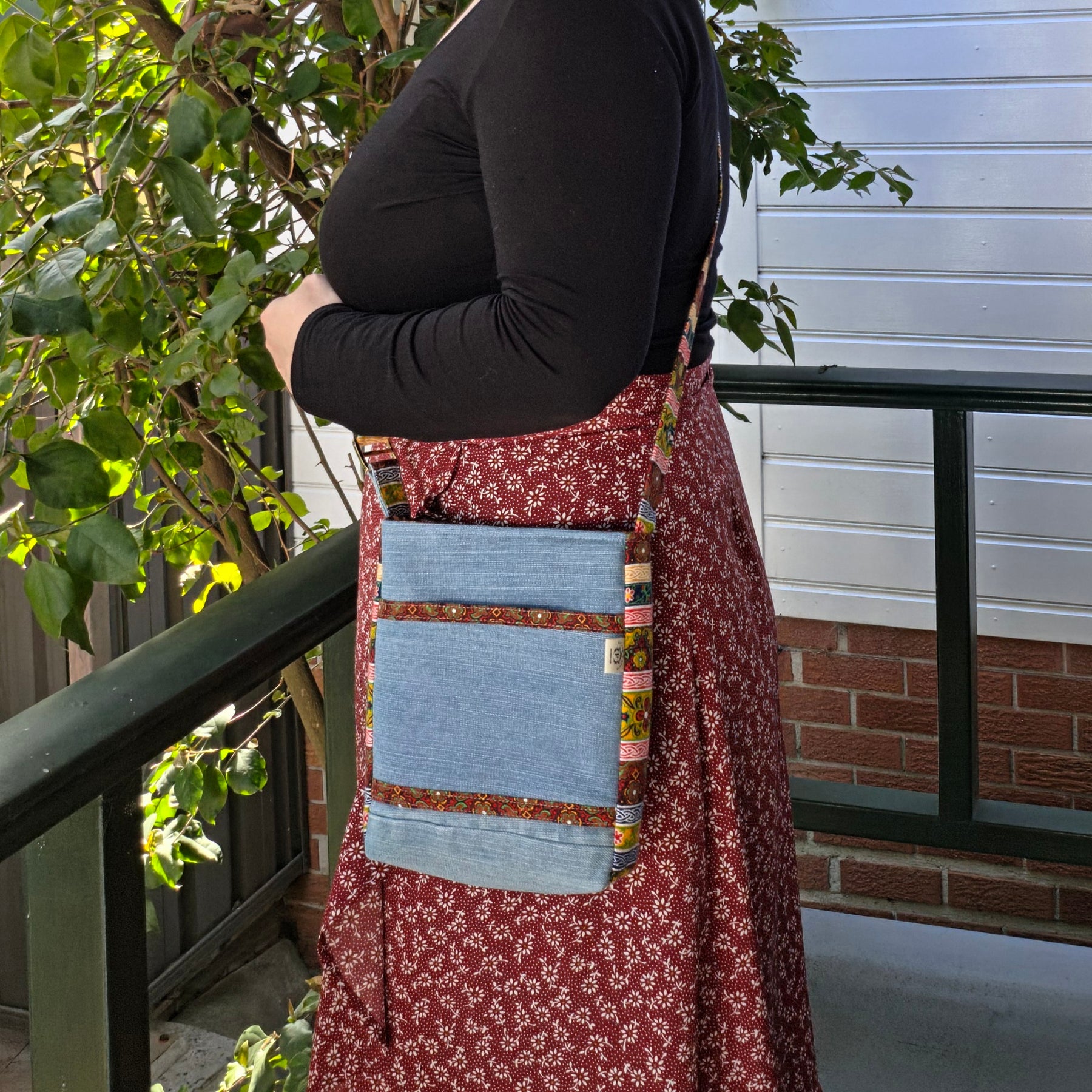 Upcycled Crossbody Denim Jeans bag made with 100% Pre-loved fabrics