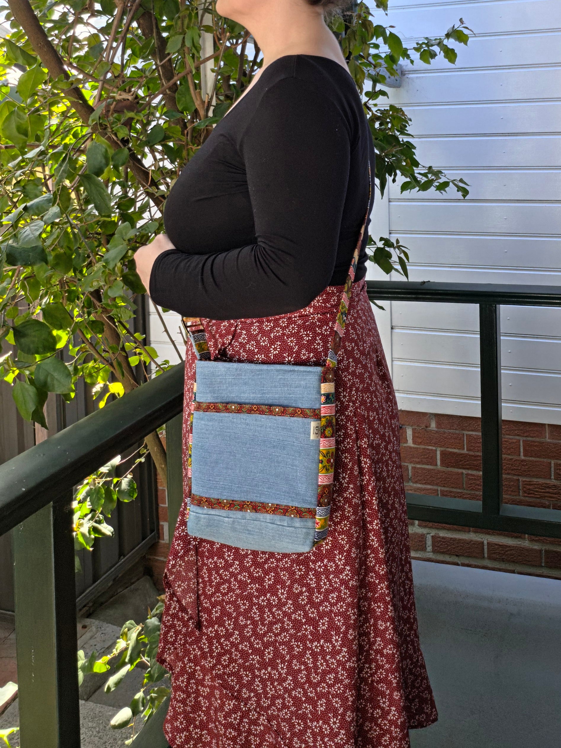 Upcycled Crossbody Denim Jeans bag made with 100% Pre-loved fabrics
