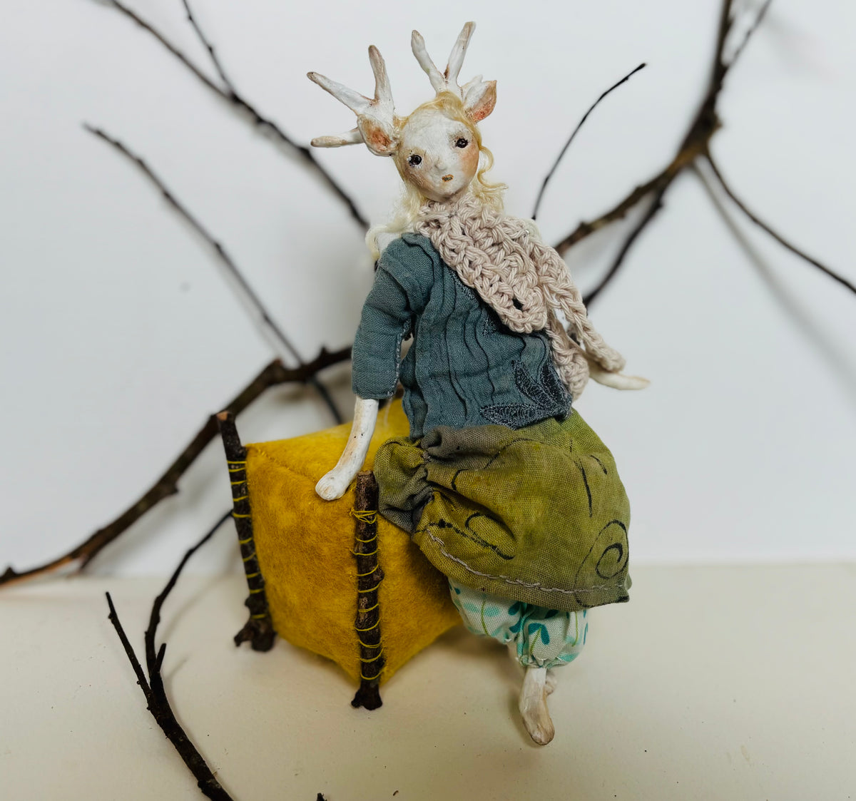 Art doll deer girl woodland creature collectable