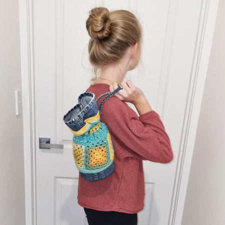 Granny Square Crochet Denim Dilly Bag in Beach Colours (Handbag, Lunch bag)