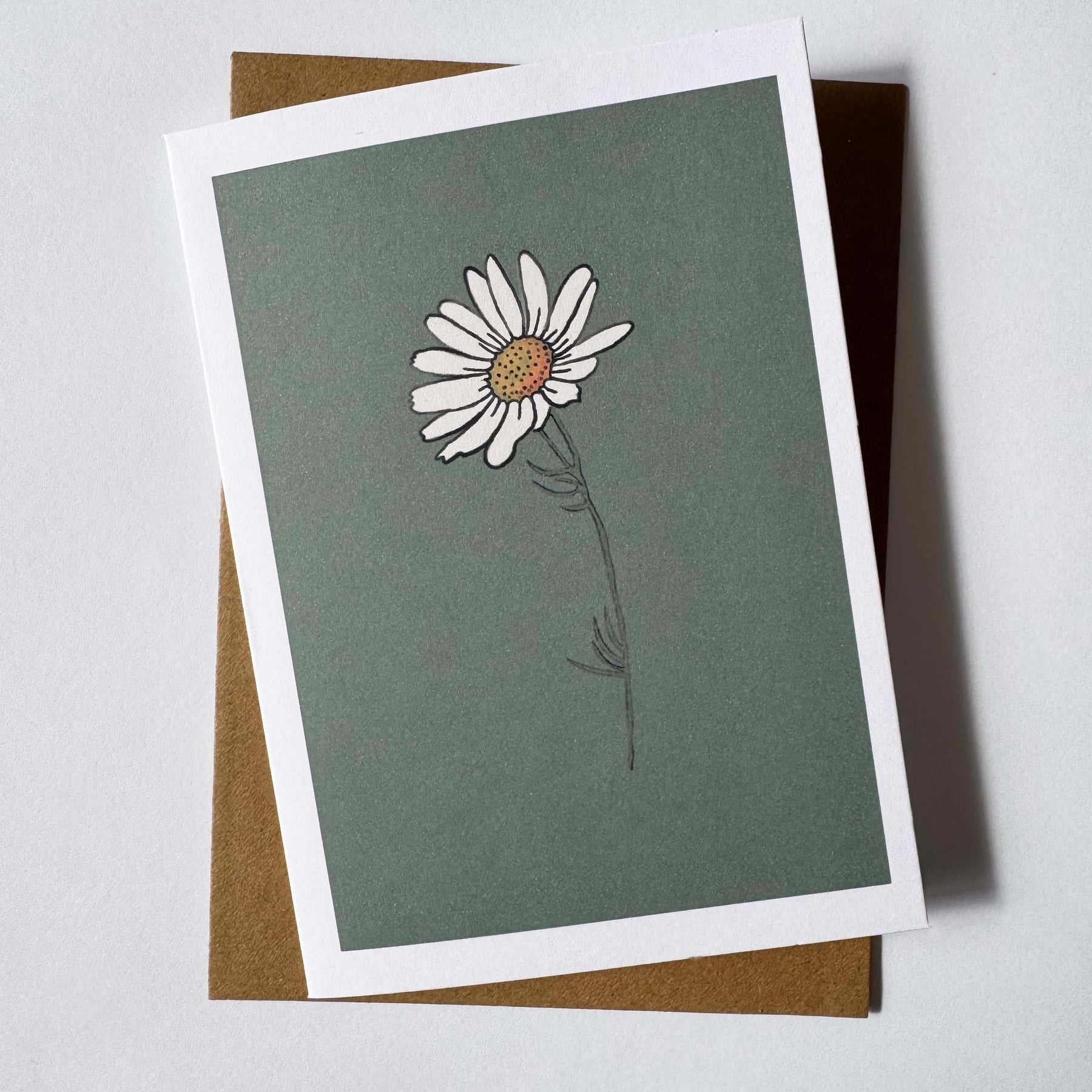 Daisy Greeting Card Set: Hand-Drawn Floral Design, recycled card and envelope.
