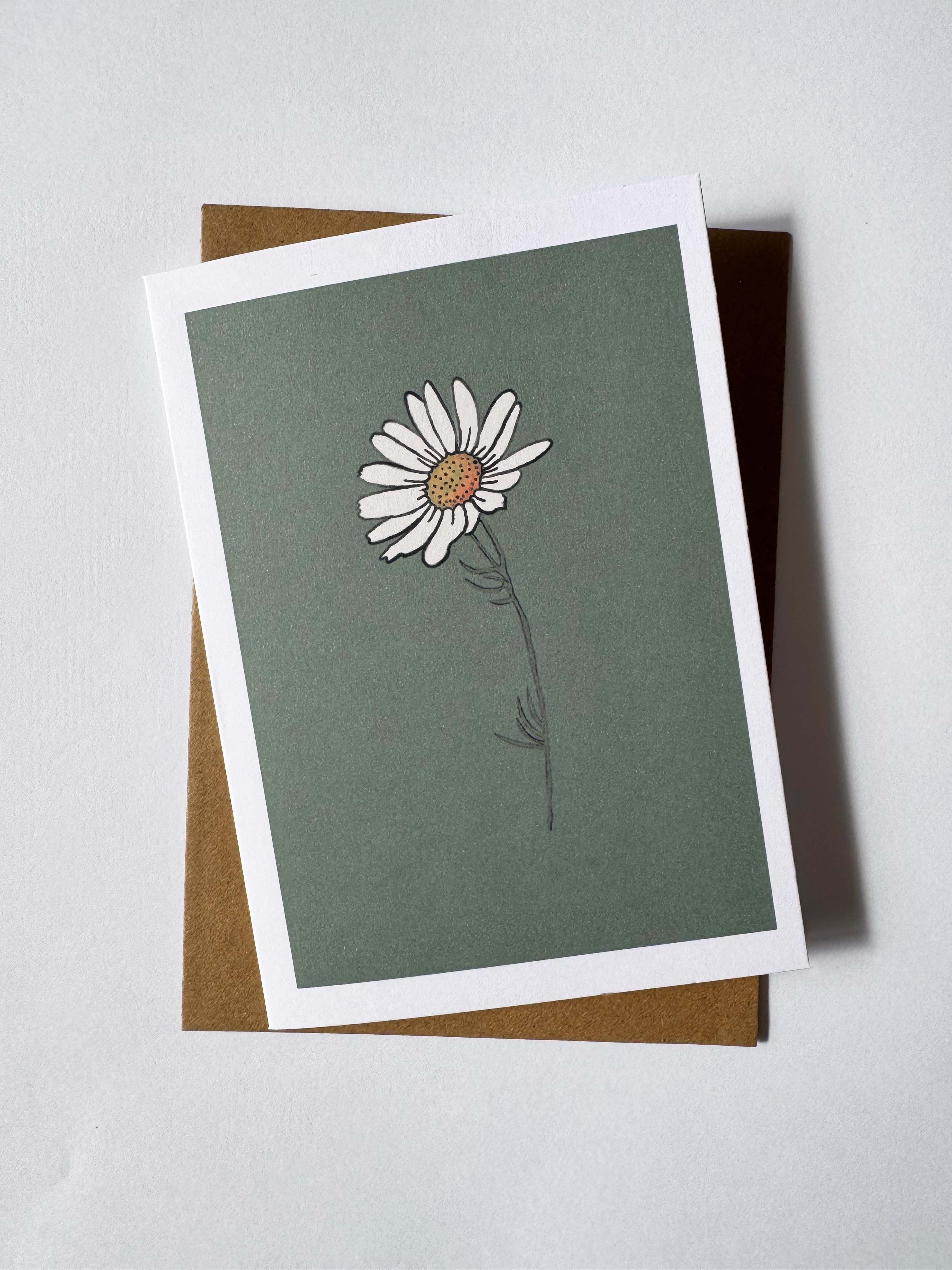 Daisy Greeting Card Set: Hand-Drawn Floral Design, recycled card and envelope.