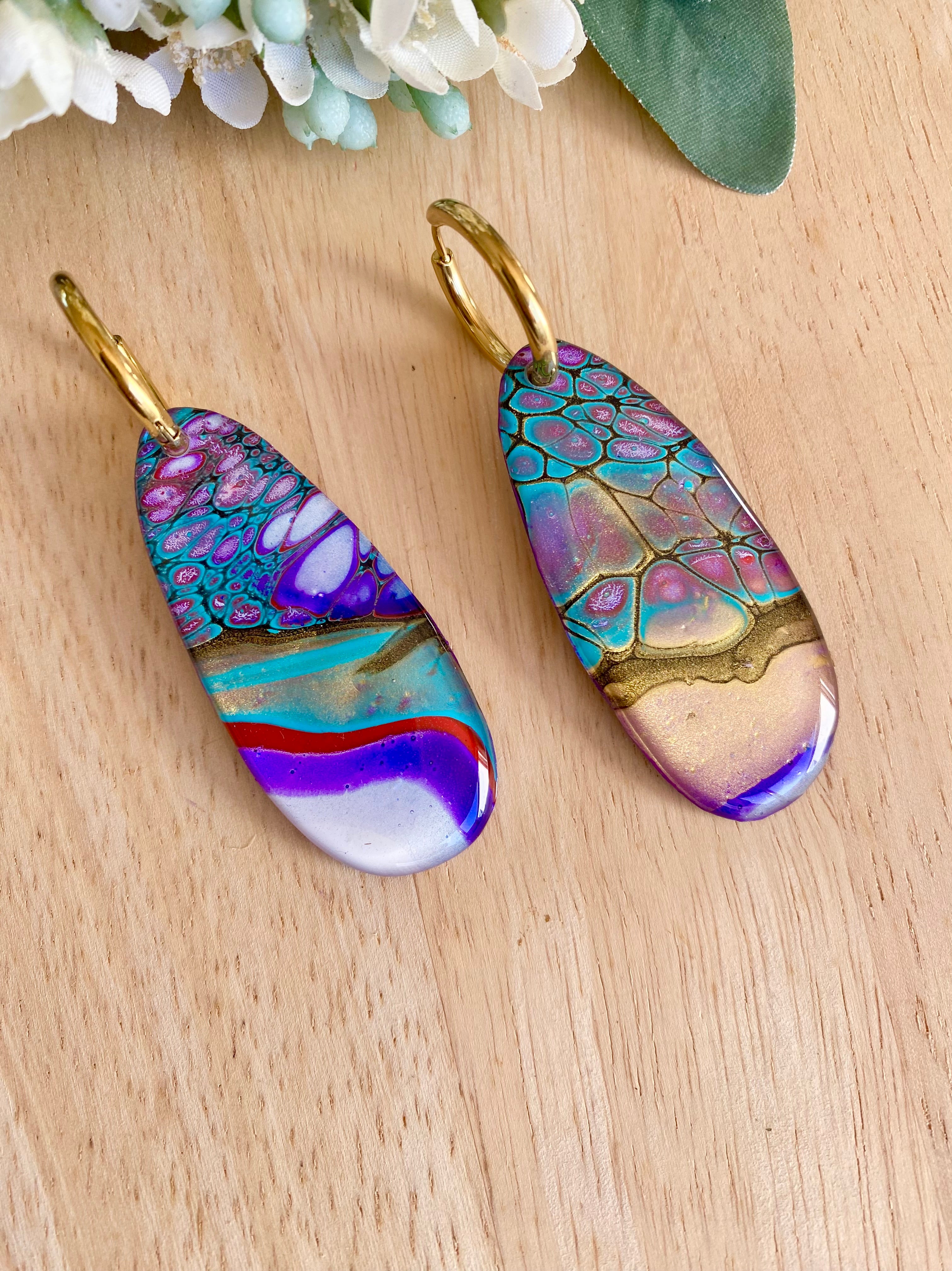Colourful Wearable Art Hoop Earrings