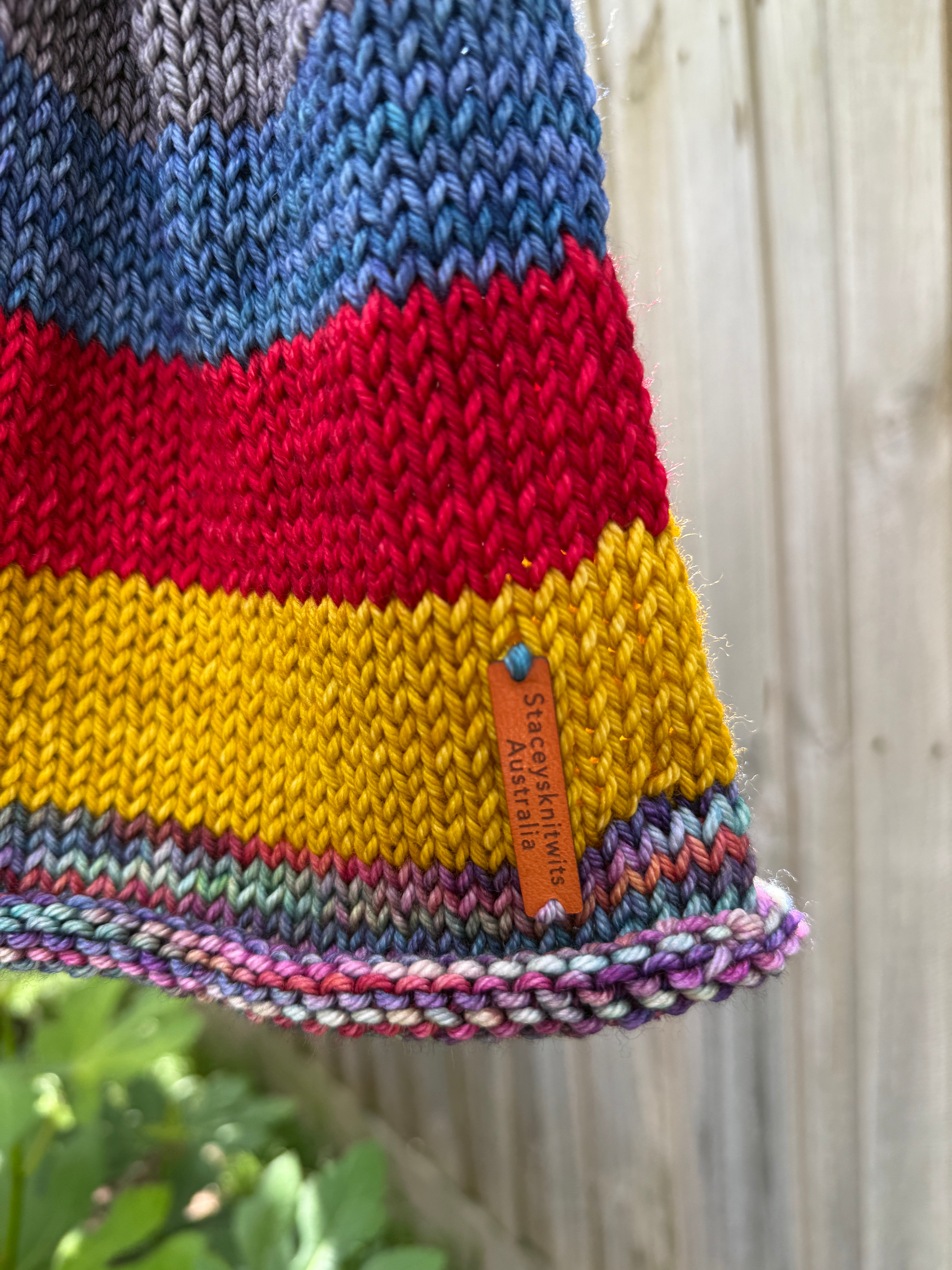 Hand knitted merino striped super slouchy beanie unisex