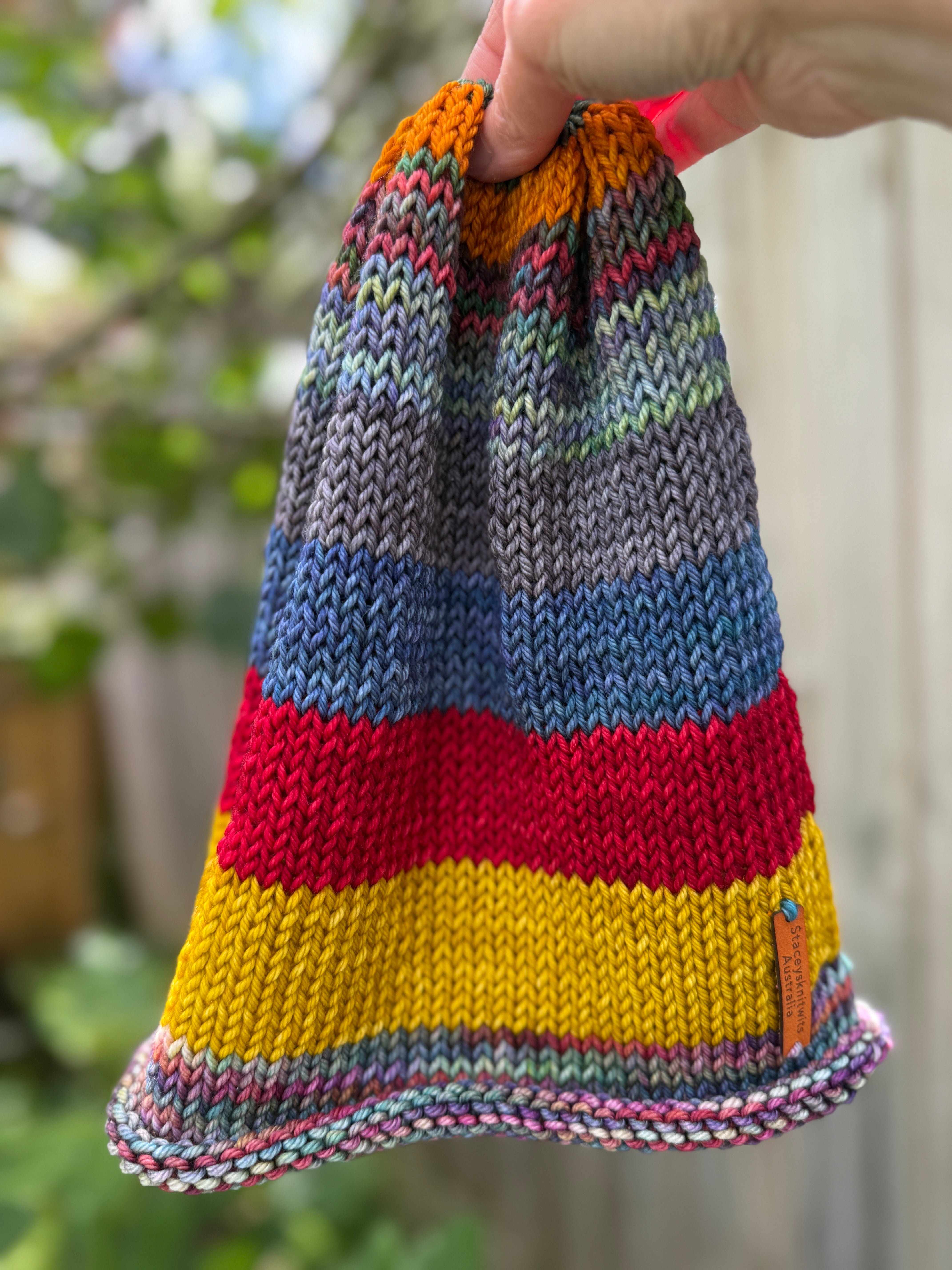 Hand knitted merino striped super slouchy beanie unisex