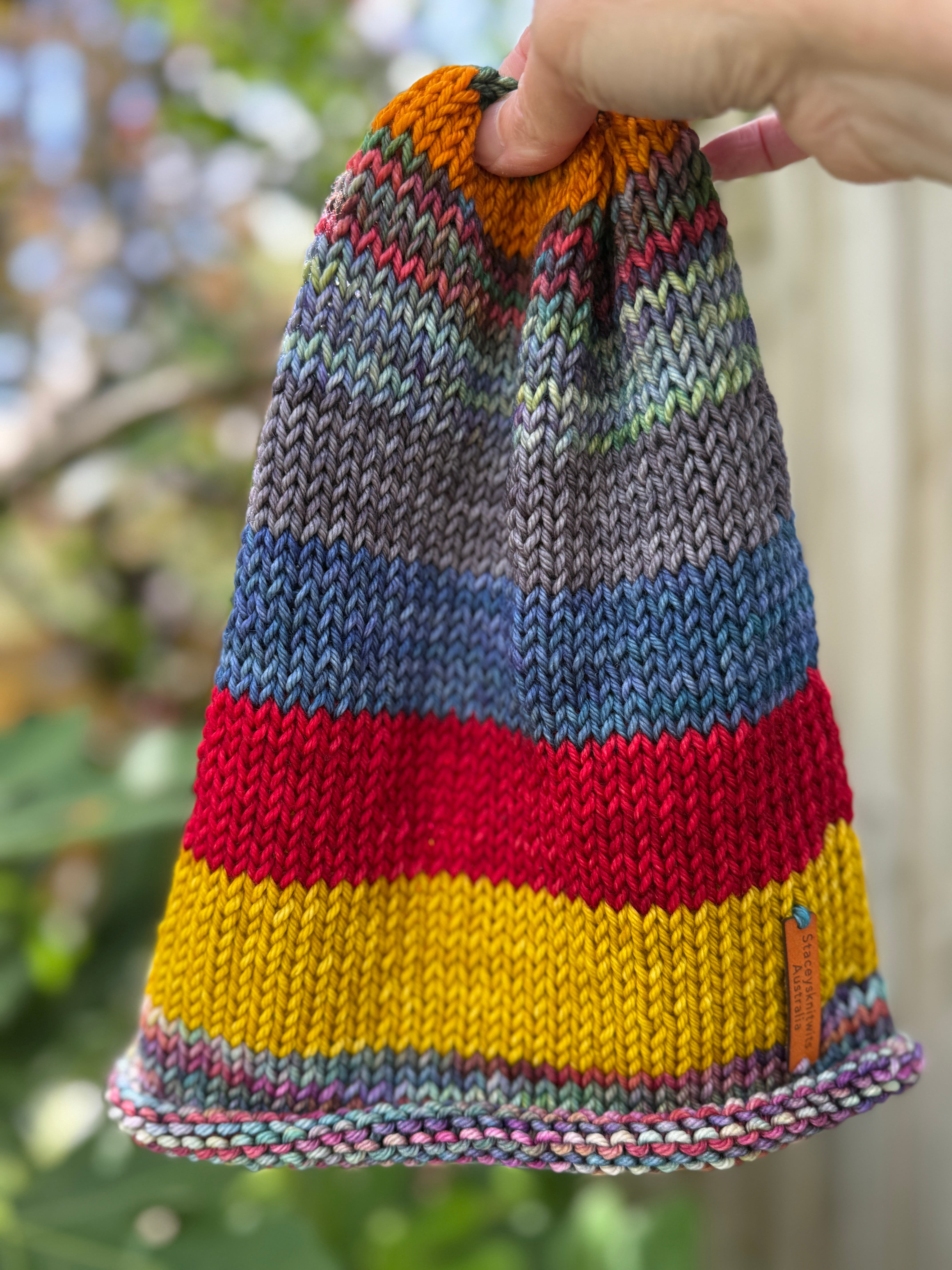 Hand knitted merino striped super slouchy beanie unisex