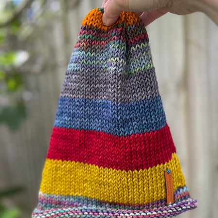 Hand knitted merino striped super slouchy beanie unisex