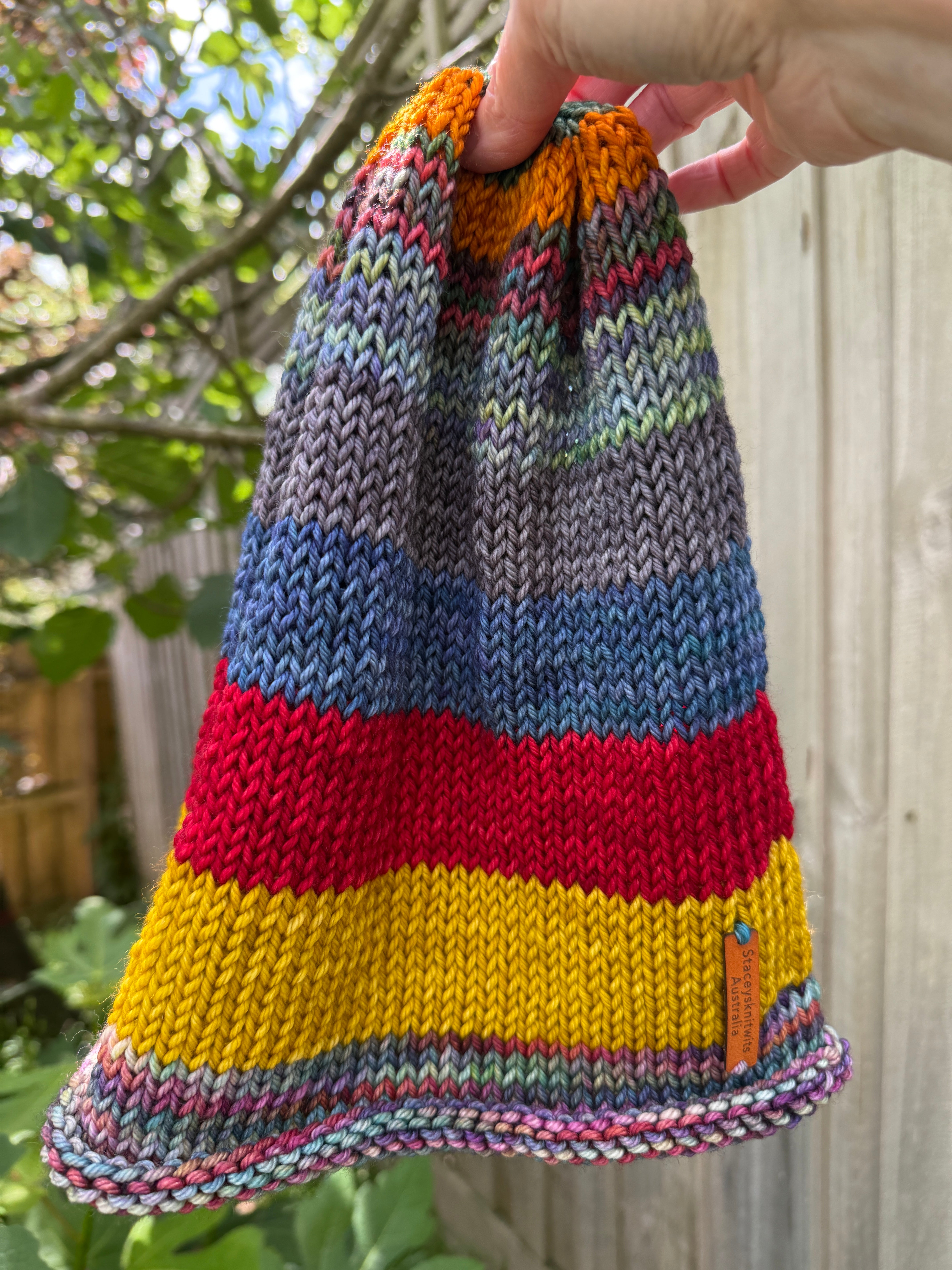 Hand knitted merino striped super slouchy beanie unisex