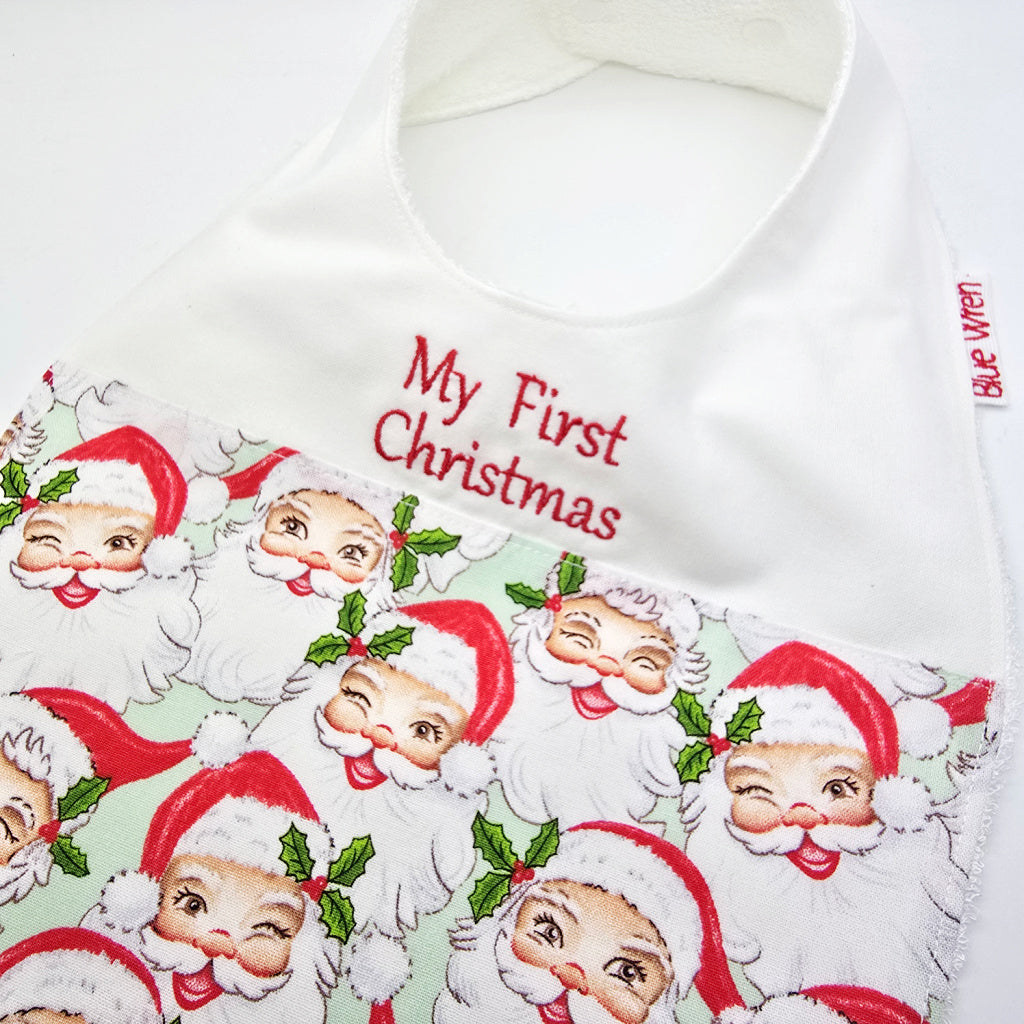 Christmas Santas Baby Bib Personalised Baby Name Gift