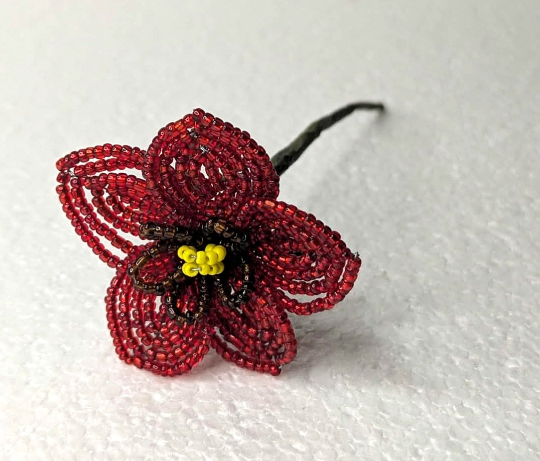 French Beaded Red Wildflower