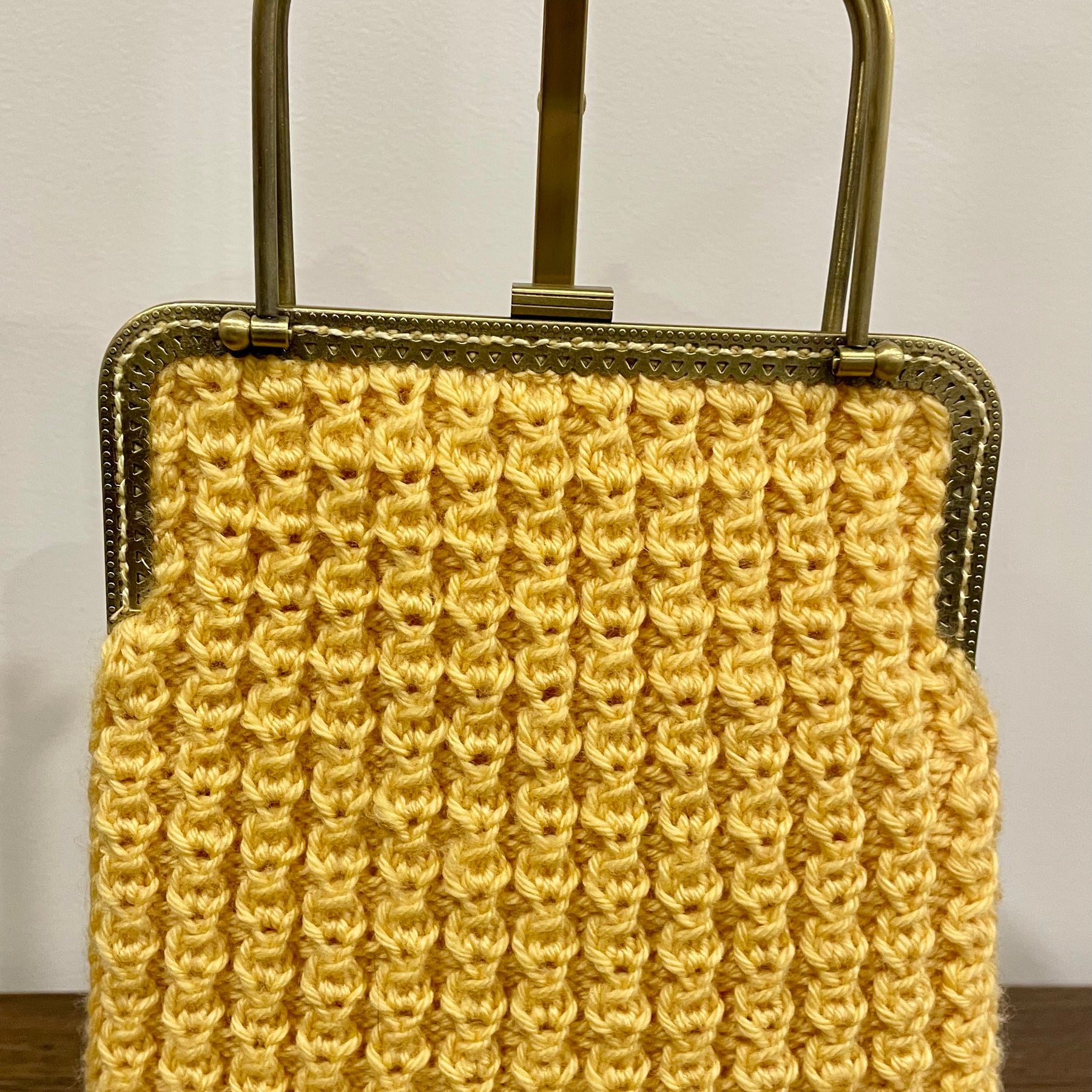Yellow Merino Wool Handbag, Bronze Kiss Clasp, OOAK
