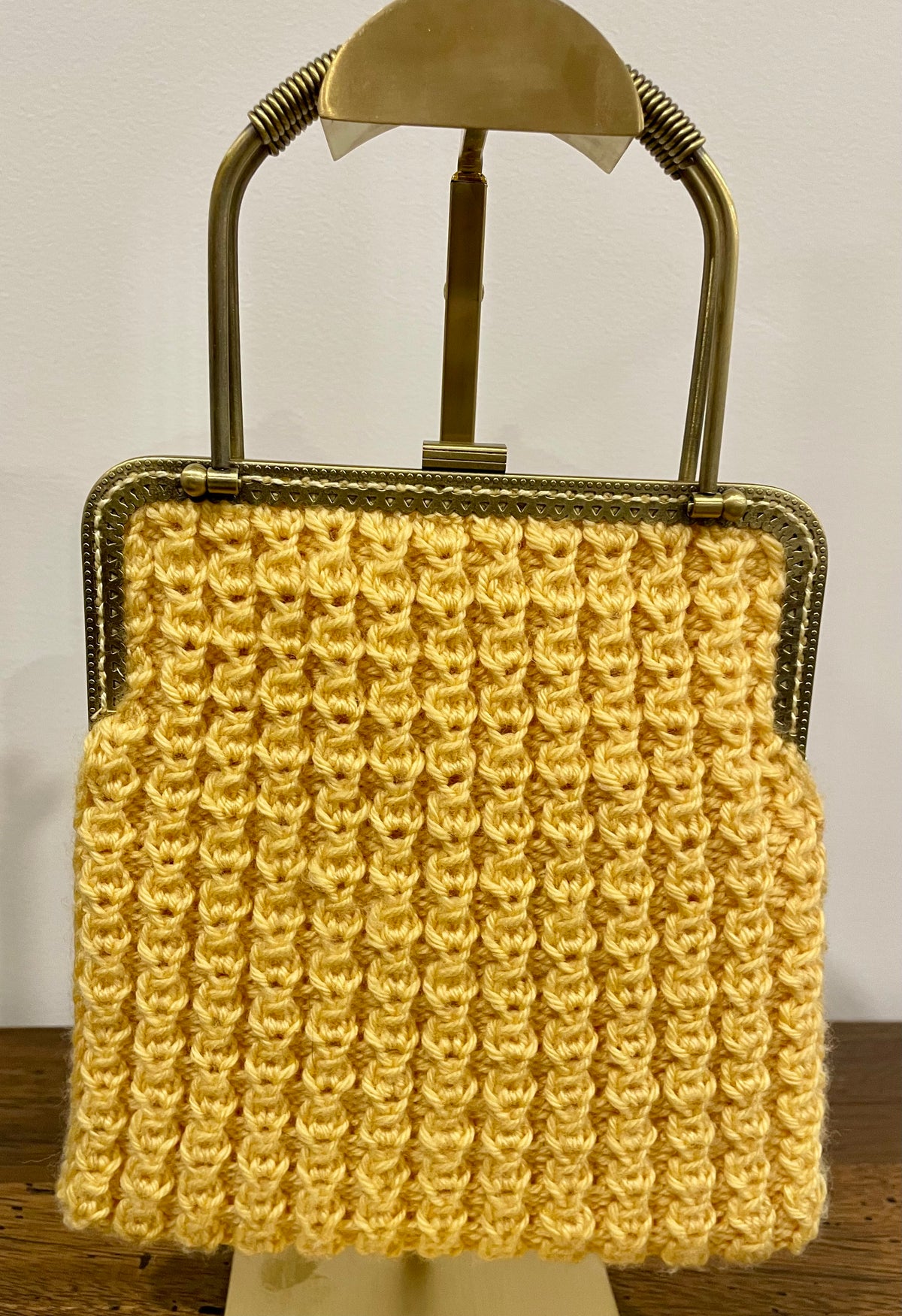 Yellow Merino Wool Handbag, Bronze Kiss Clasp, OOAK