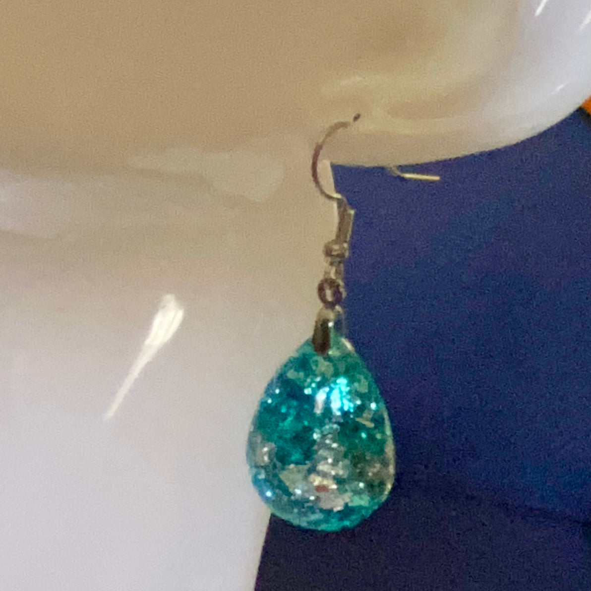 Aqua And Silver Teardrop dangle Earrings