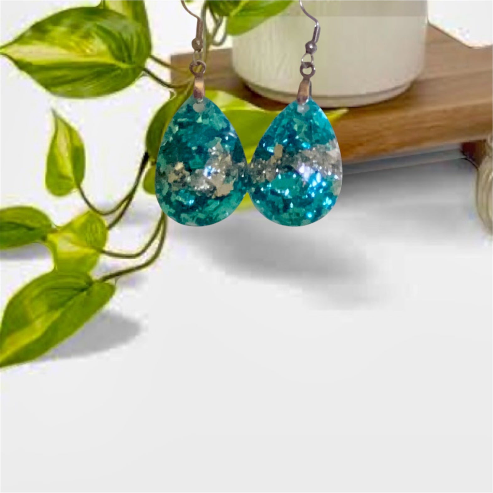 Aqua And Silver Teardrop dangle Earrings