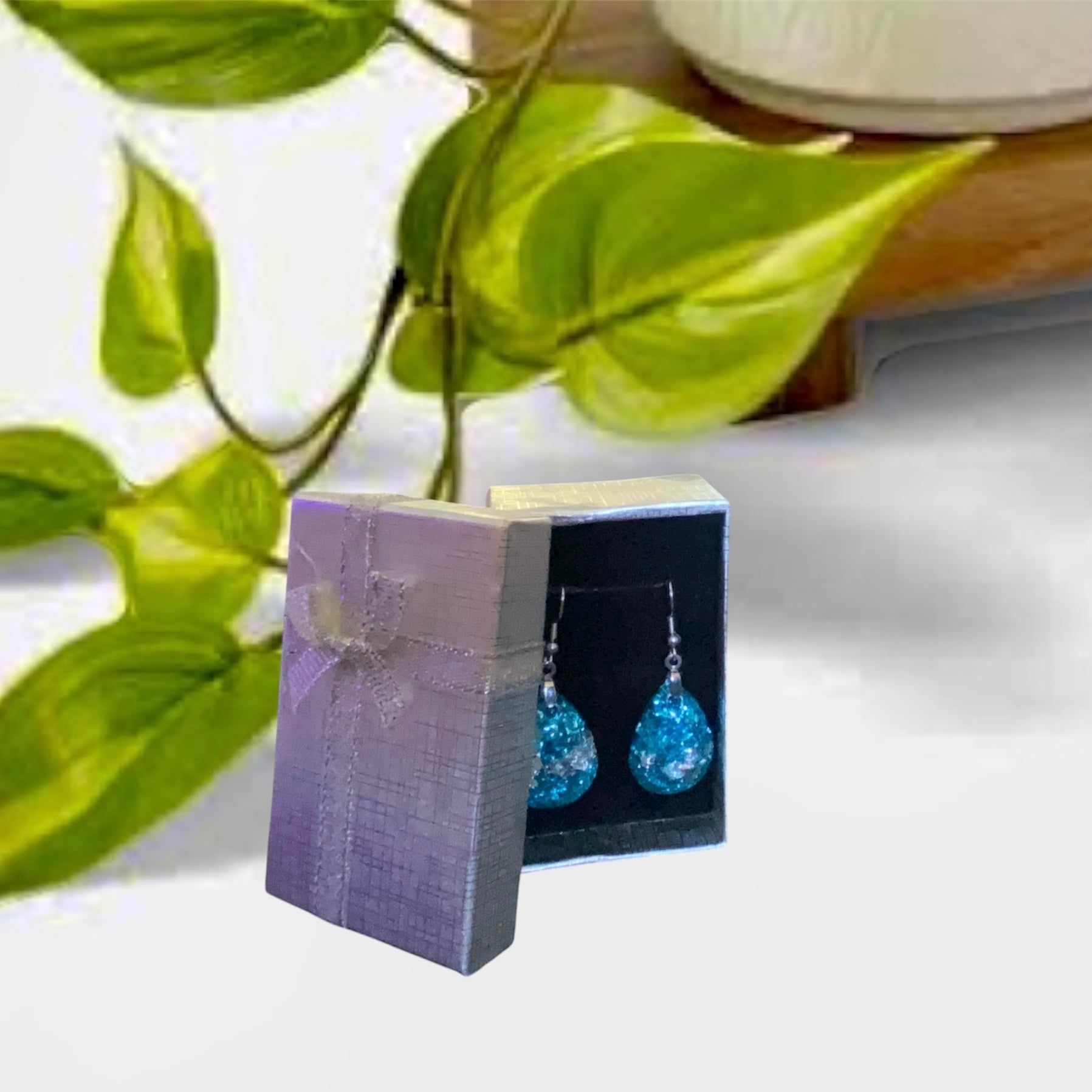 Aqua And Silver Teardrop dangle Earrings