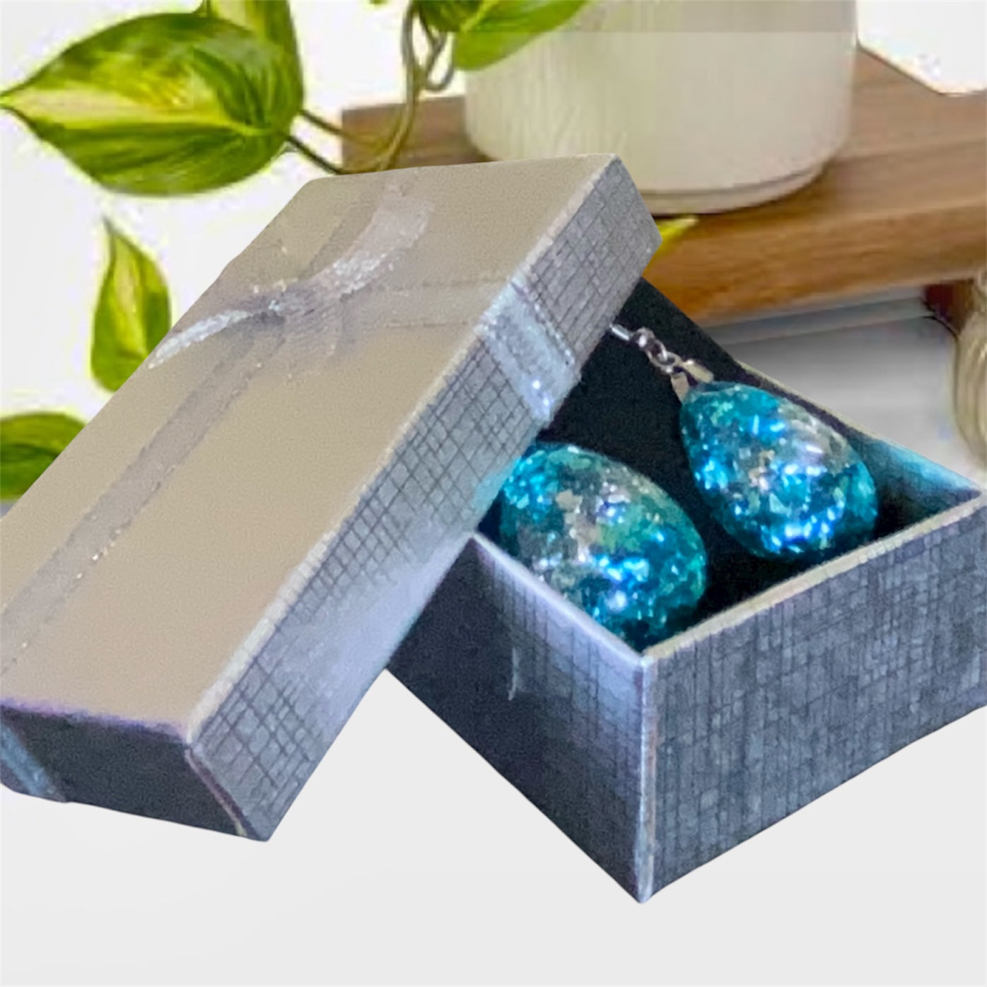 Aqua And Silver Teardrop dangle Earrings