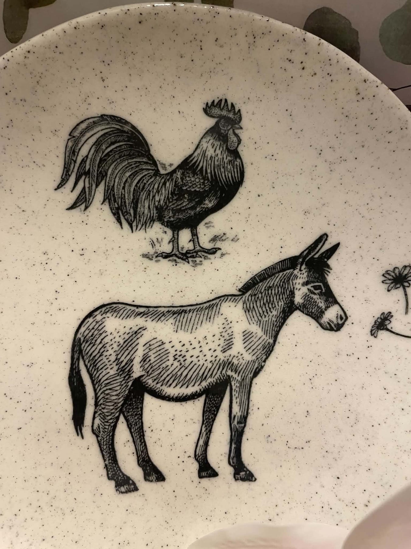 Farm yard animals donkey and chicken plate