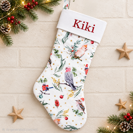 Personalized Quilted Christmas Stocking: Australian Birds, Extra Large 60cm