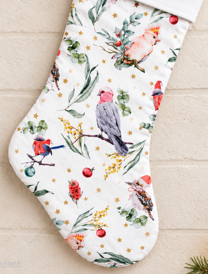 Personalized Quilted Christmas Stocking: Australian Birds, Extra Large 60cm