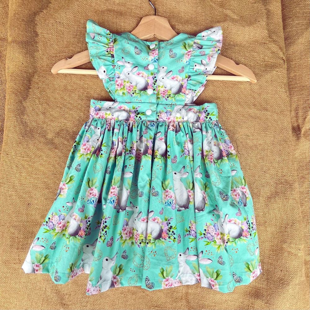 Handmade Pinafore Dress | Bunnies | Green | Sizes 1 and 3