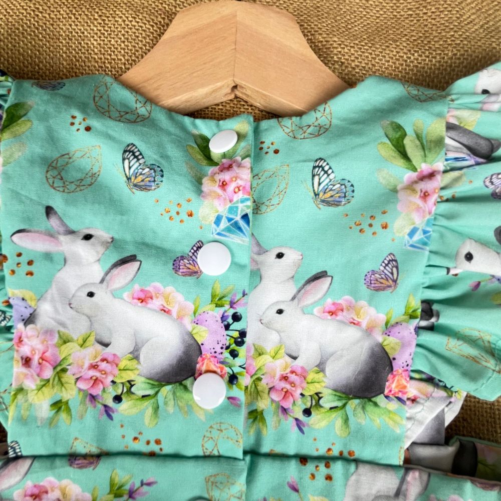 Handmade Pinafore Dress | Bunnies | Green | Sizes 1 and 3