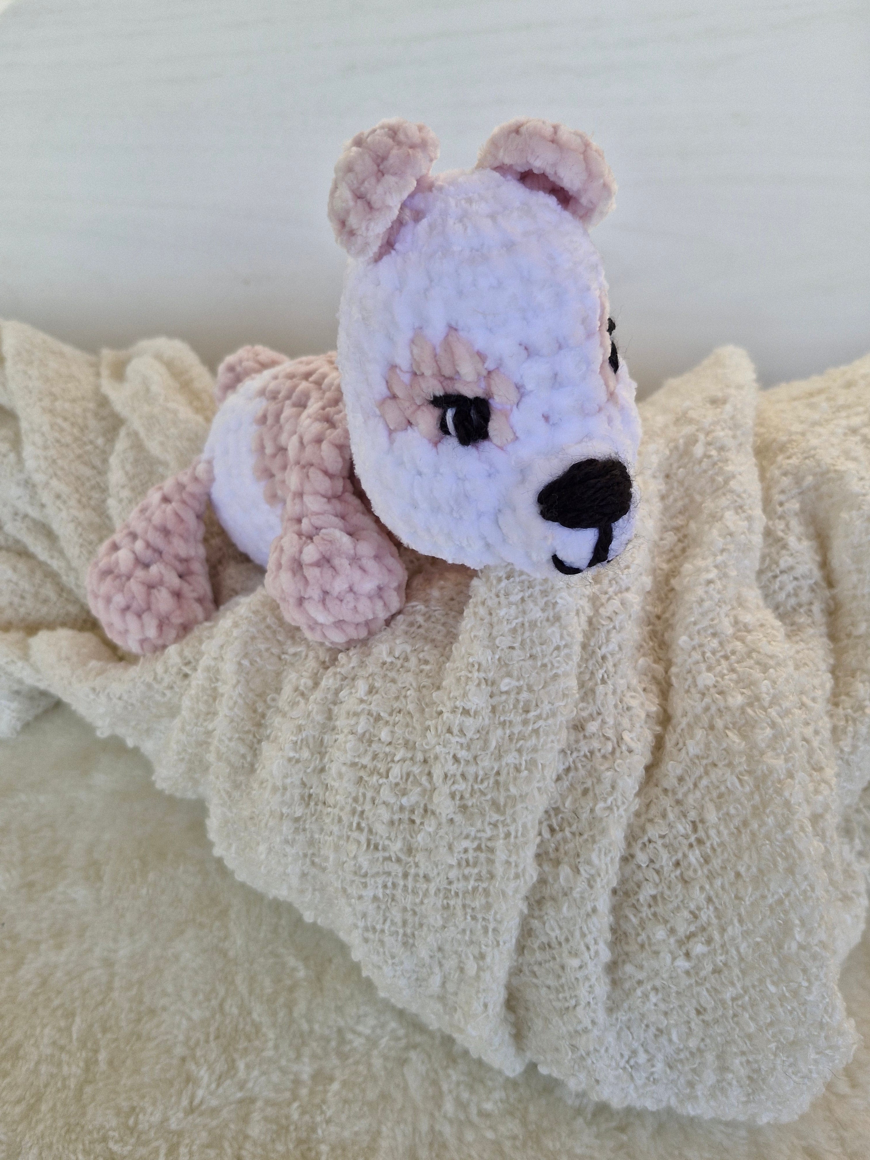 Handmade crochet Cutest little Sleepy Bear- Pink and White