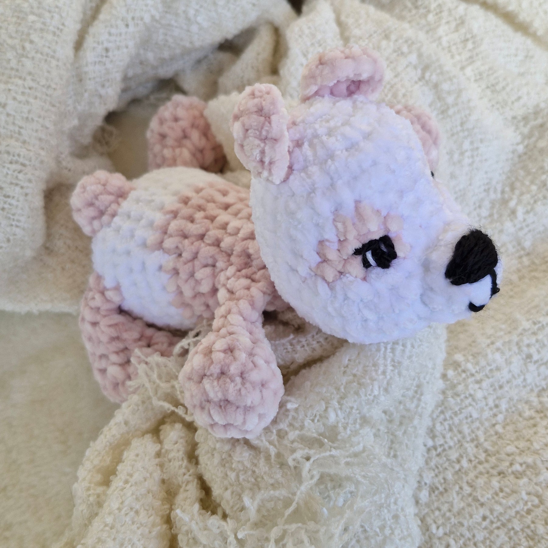Handmade crochet Cutest little Sleepy Bear- Pink and White