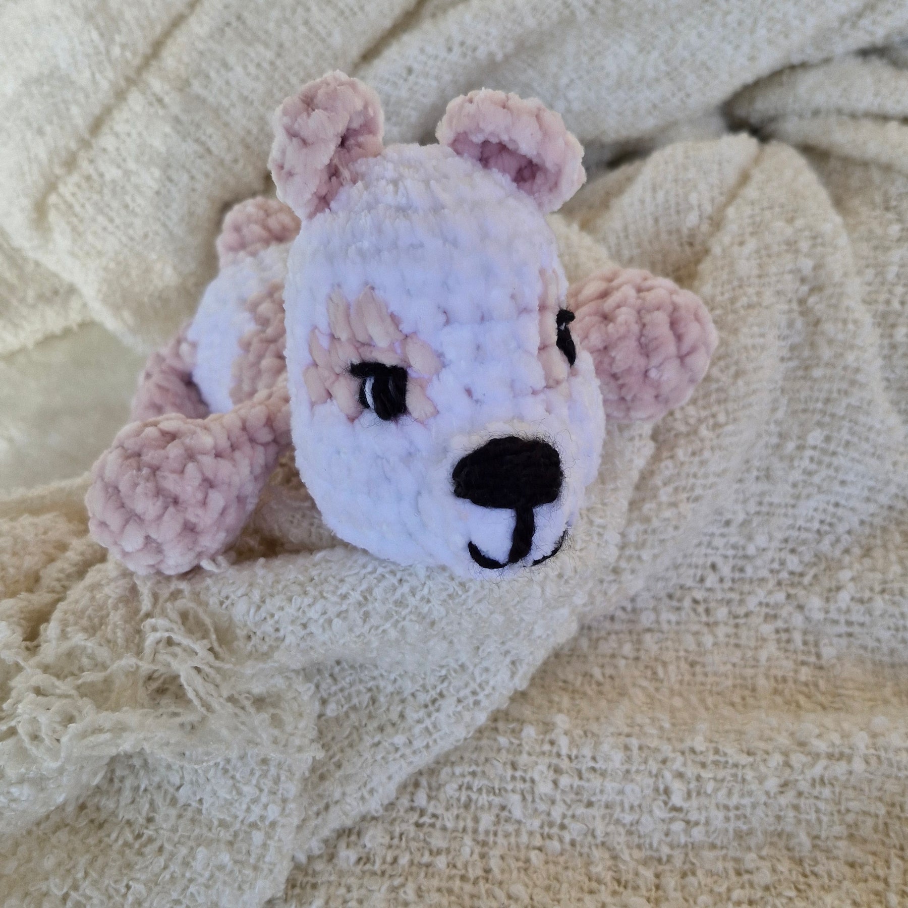 Handmade crochet Cutest little Sleepy Bear- Pink and White