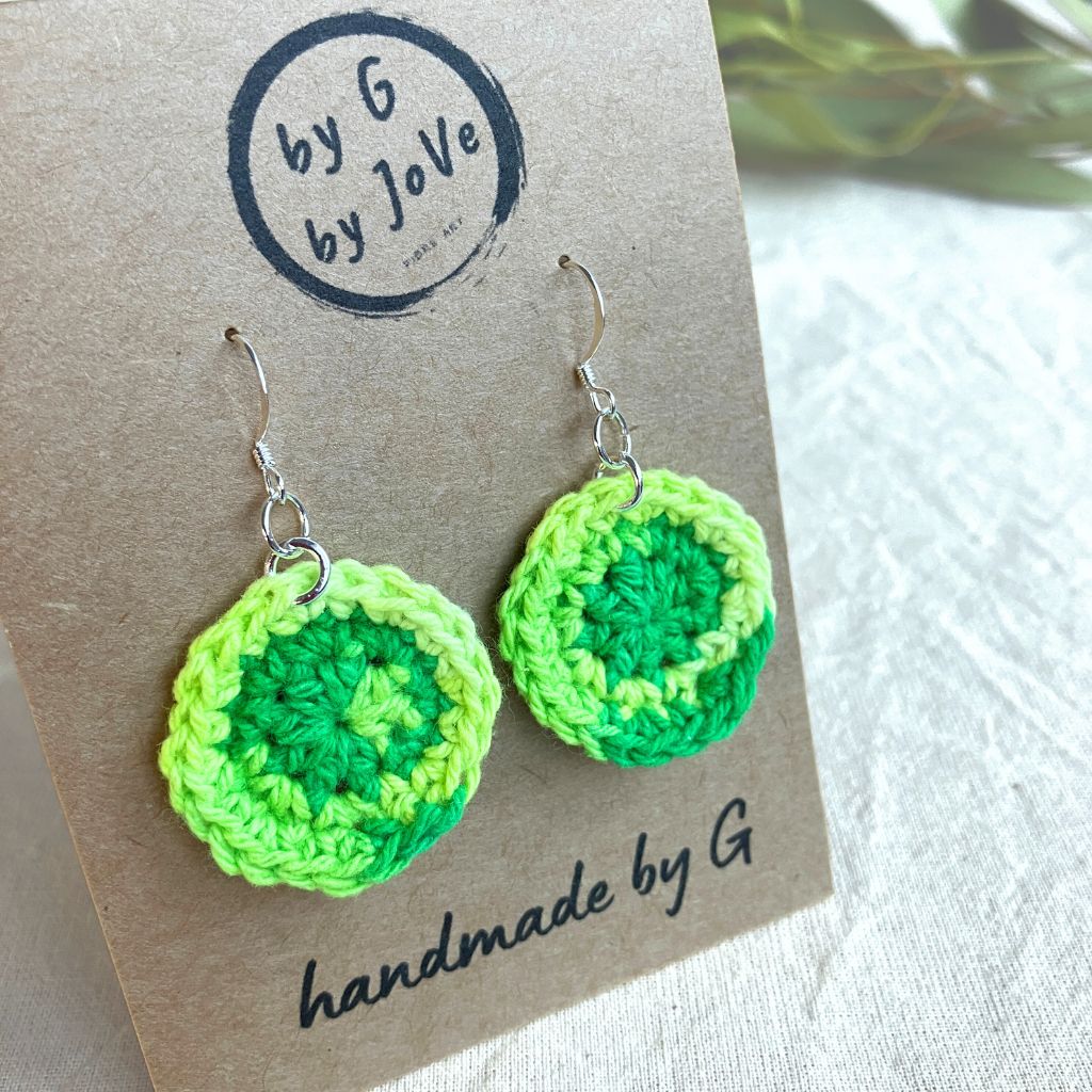 Lime Burst - Handmade Cotton Crochet Dangle Earrings
