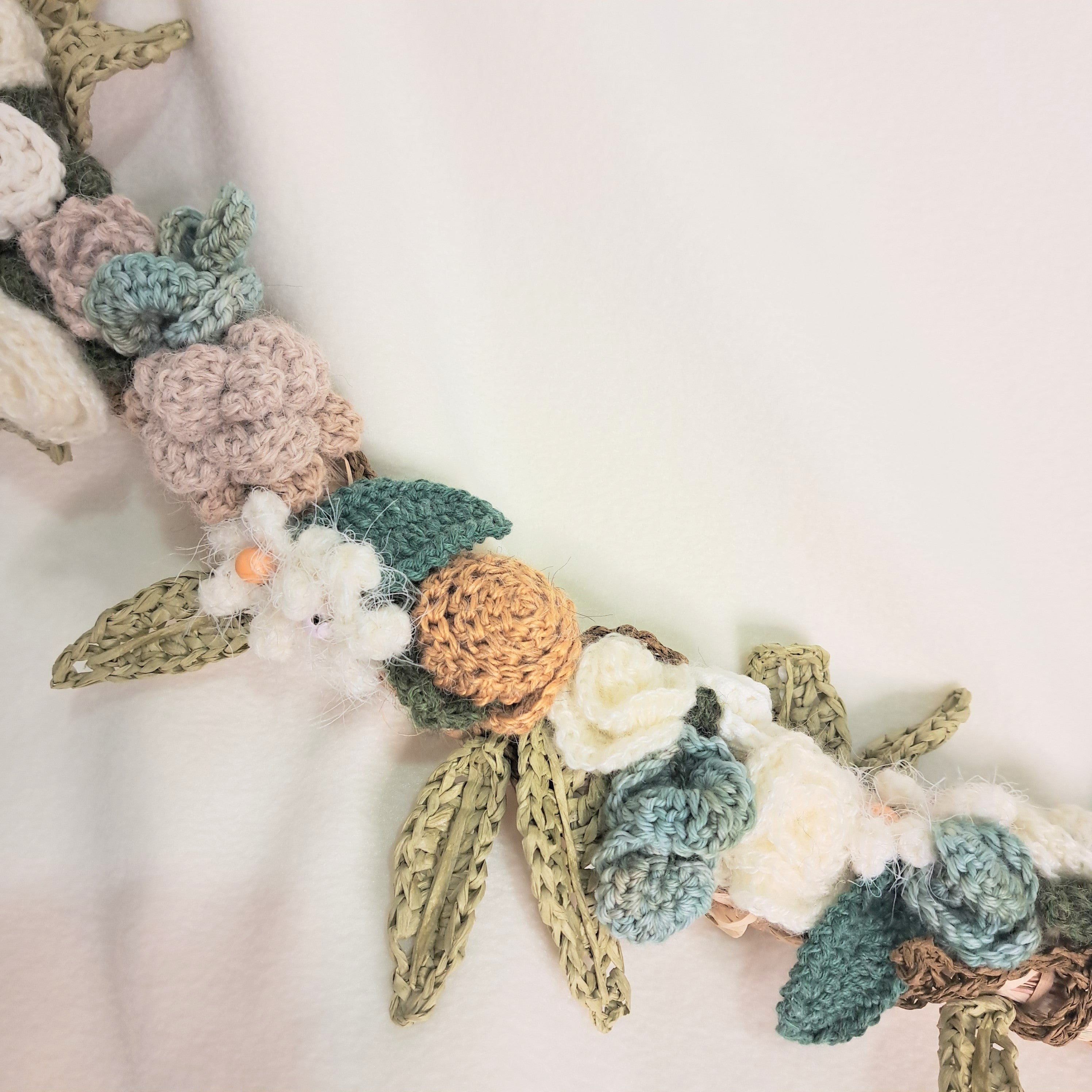 Handmade crochet Wedding Garland, roses, eucalyptus on raffia