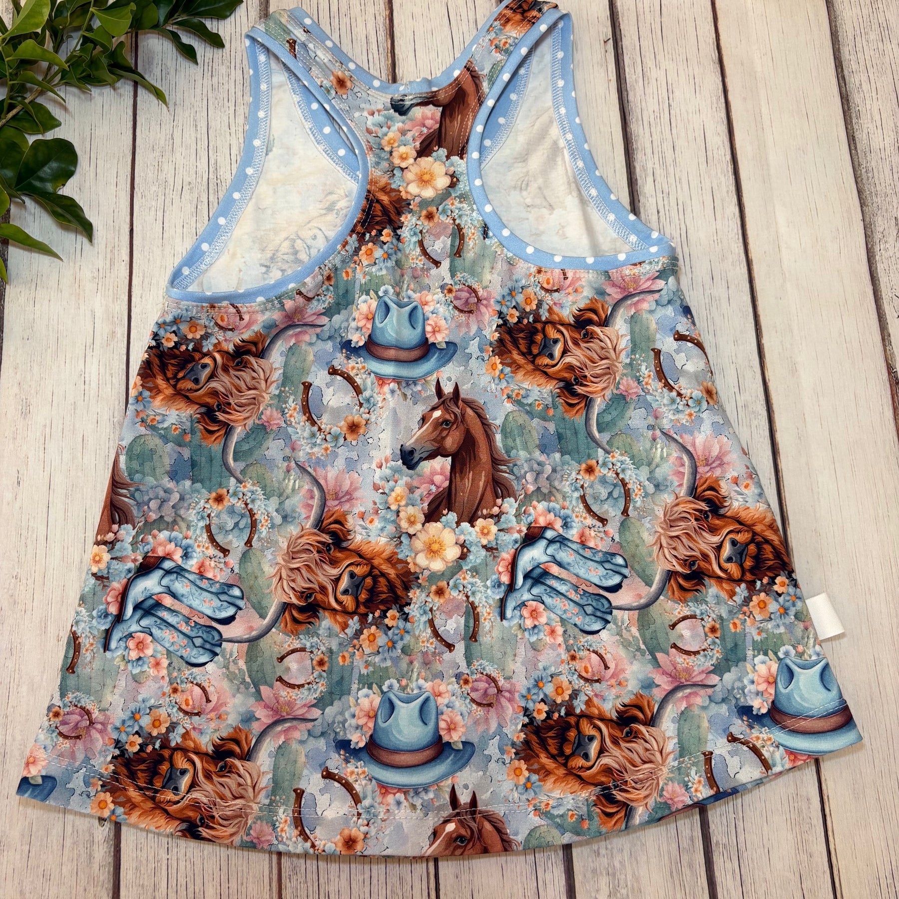 Kid's Horse & Highland Cow Racerback Top- Size 7