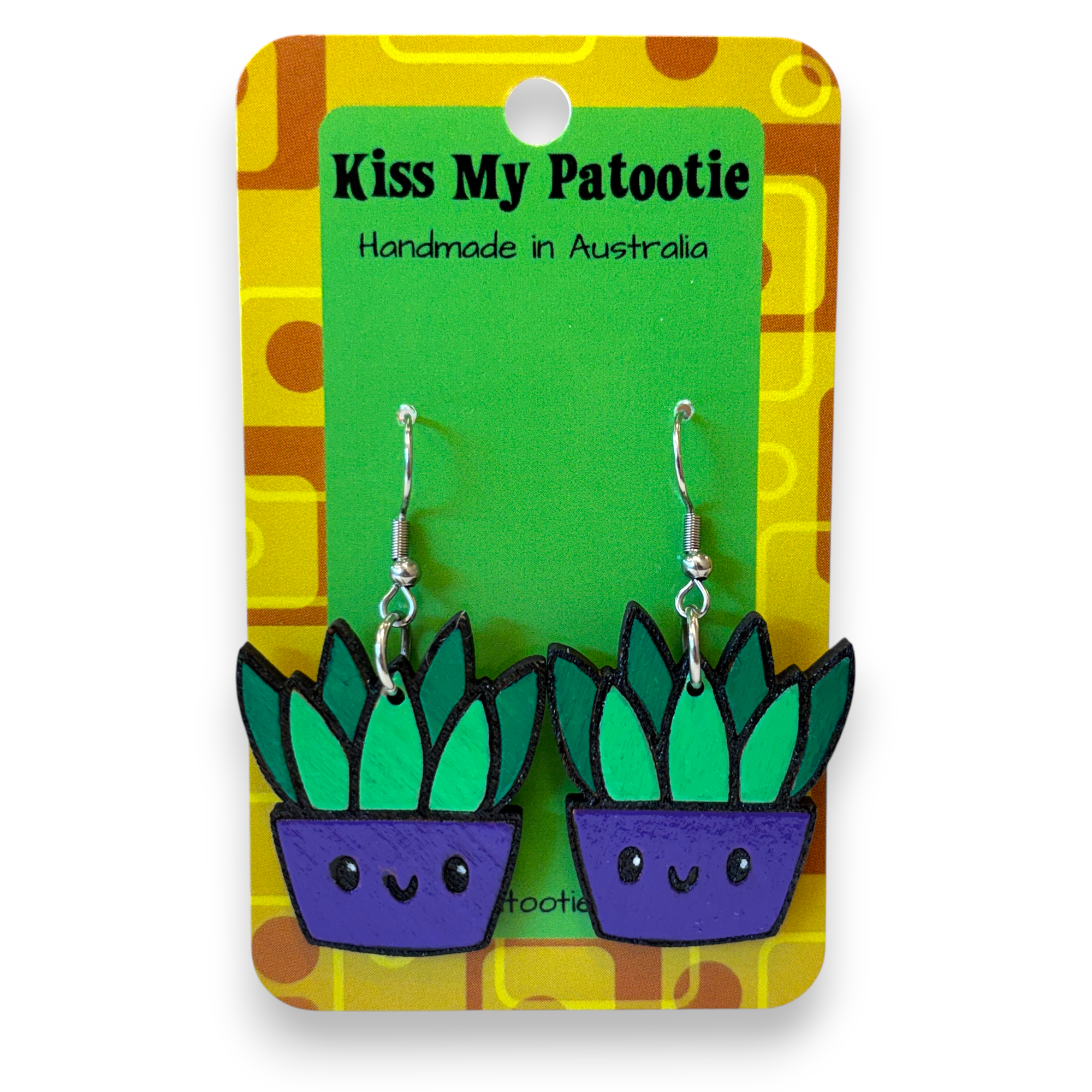 Wooden plant earrings - succulent - hand painted