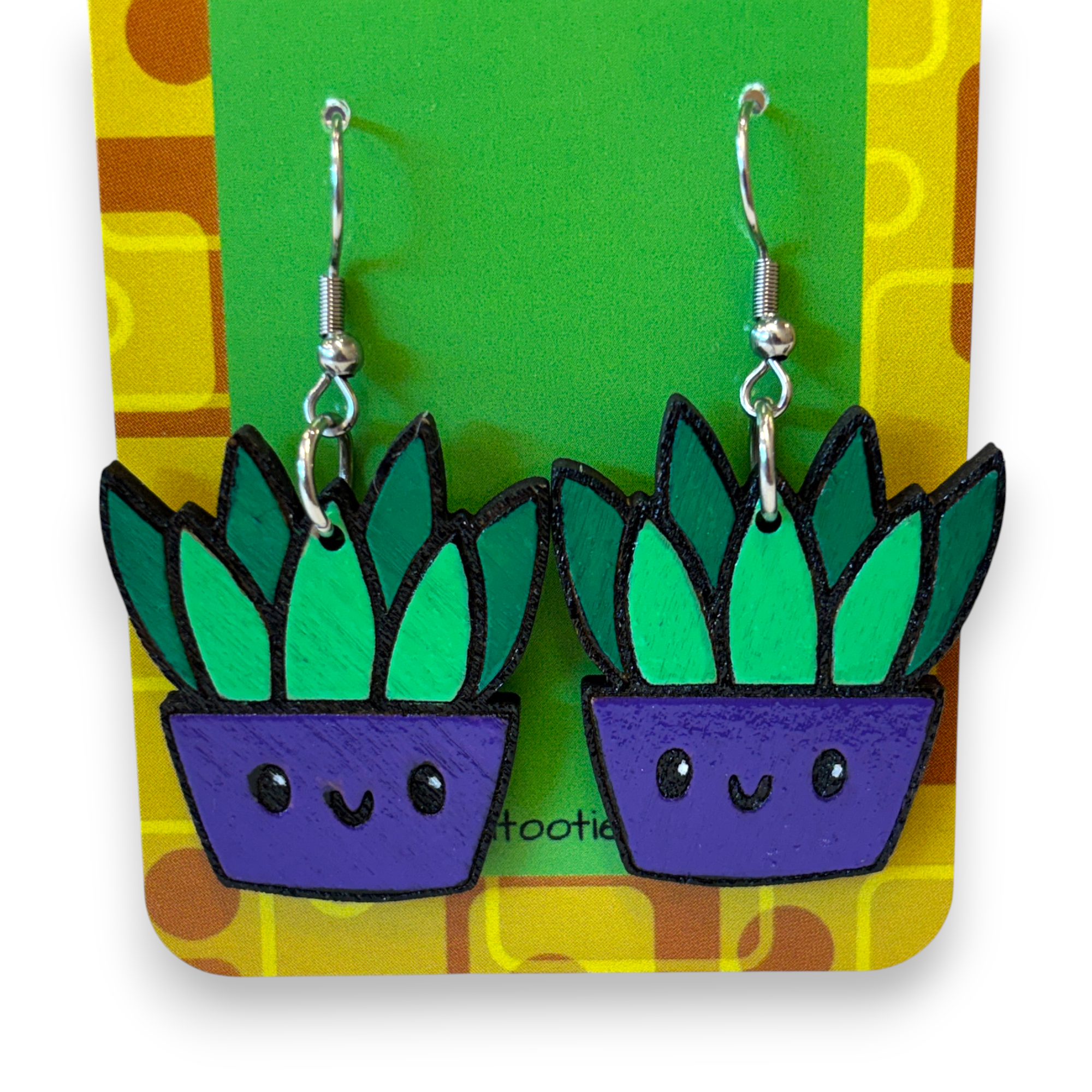 Wooden plant earrings - succulent - hand painted